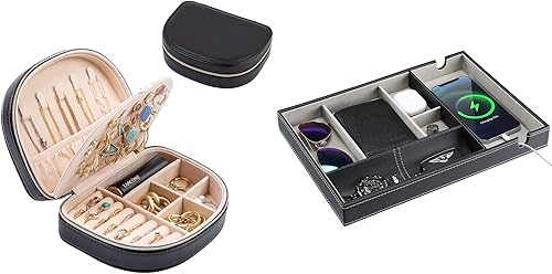 ProCase Paquete de joyero de tamaño de viaje con bandeja de valet