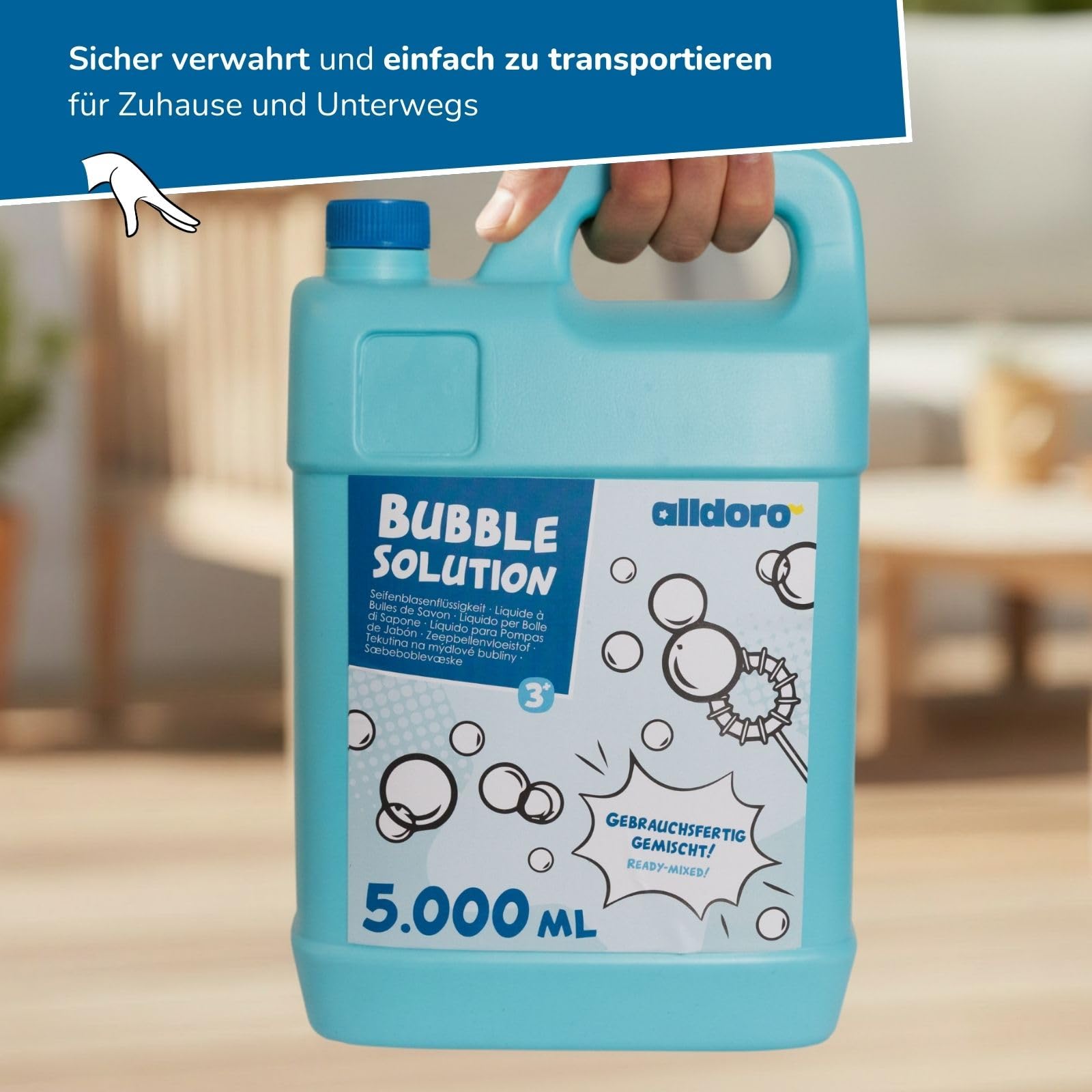 alldoro 60658 Bubble Fun Liquide pour Bulles de Savon en bidon de 5000 ML, Eau savonneuse en réserve de 5 litres XXL, bidon de Recharge, pour Enfants, Adultes, fêtes, événements