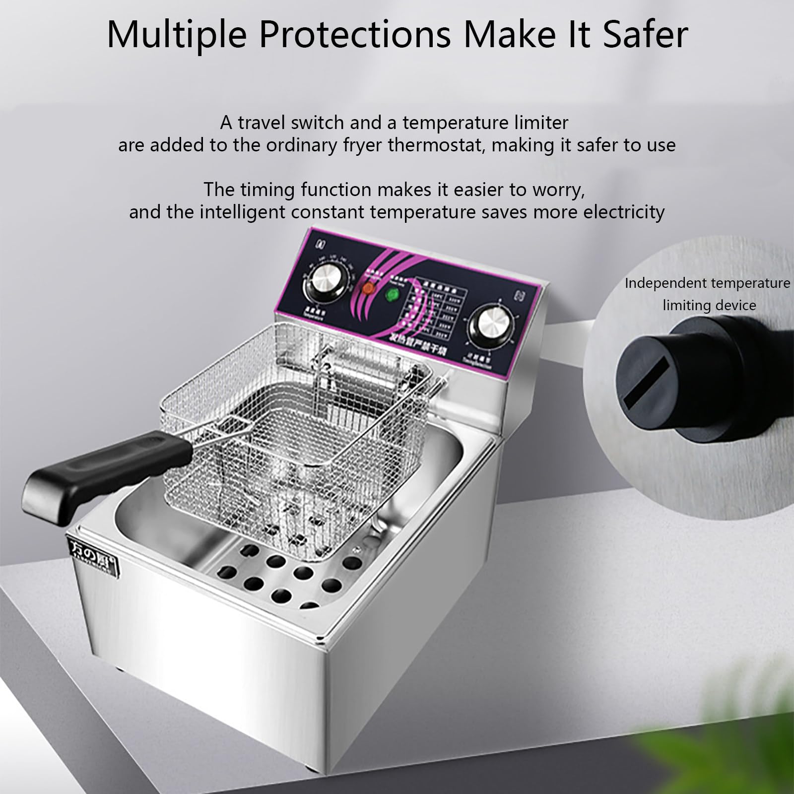 Friggitrice Commerciale con cestelli, friggitrice elettrica da banco in Acciaio Inossidabile per Uso Alimentare con Temperatura Regolabile, friggitrice con Timer, 8 Litri (8l)