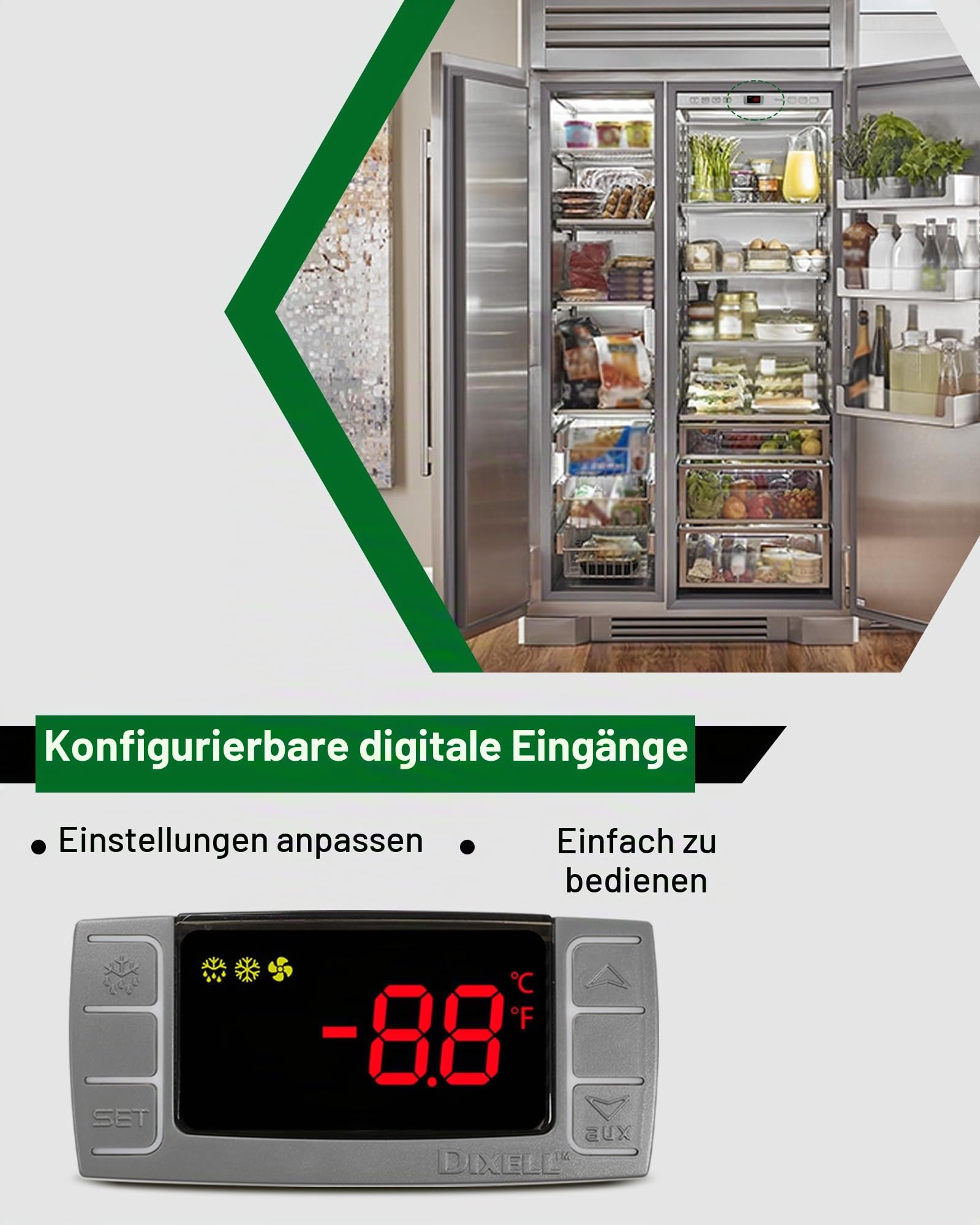 Dixell XR02CX-4N1F1 Temperaturregler, Ersatz für Dixell Temperaturregler, passend für 120 V 50-60 Hz kommerzielle Kühlschränke / Gefrierschrank, mit Temperatursensorsonden und Verschluss