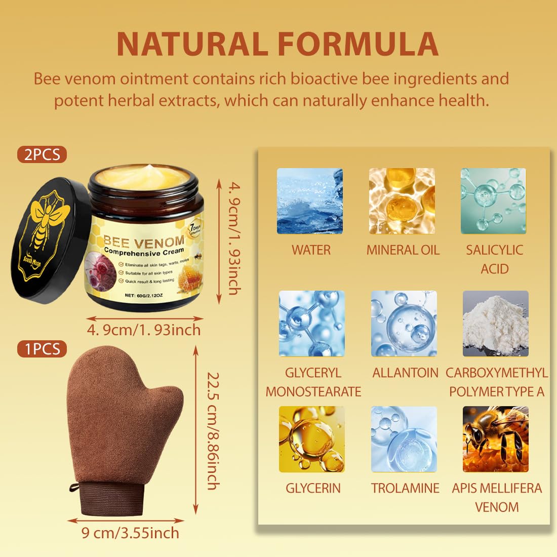 GXGM 2 tubetti di pomata al veleno d'api (Regala un guanto da usare per spalmare il corpo), crema riparatrice al veleno d'api, gel per la cura della pelle, per idratare e nutrire delicatamente, A