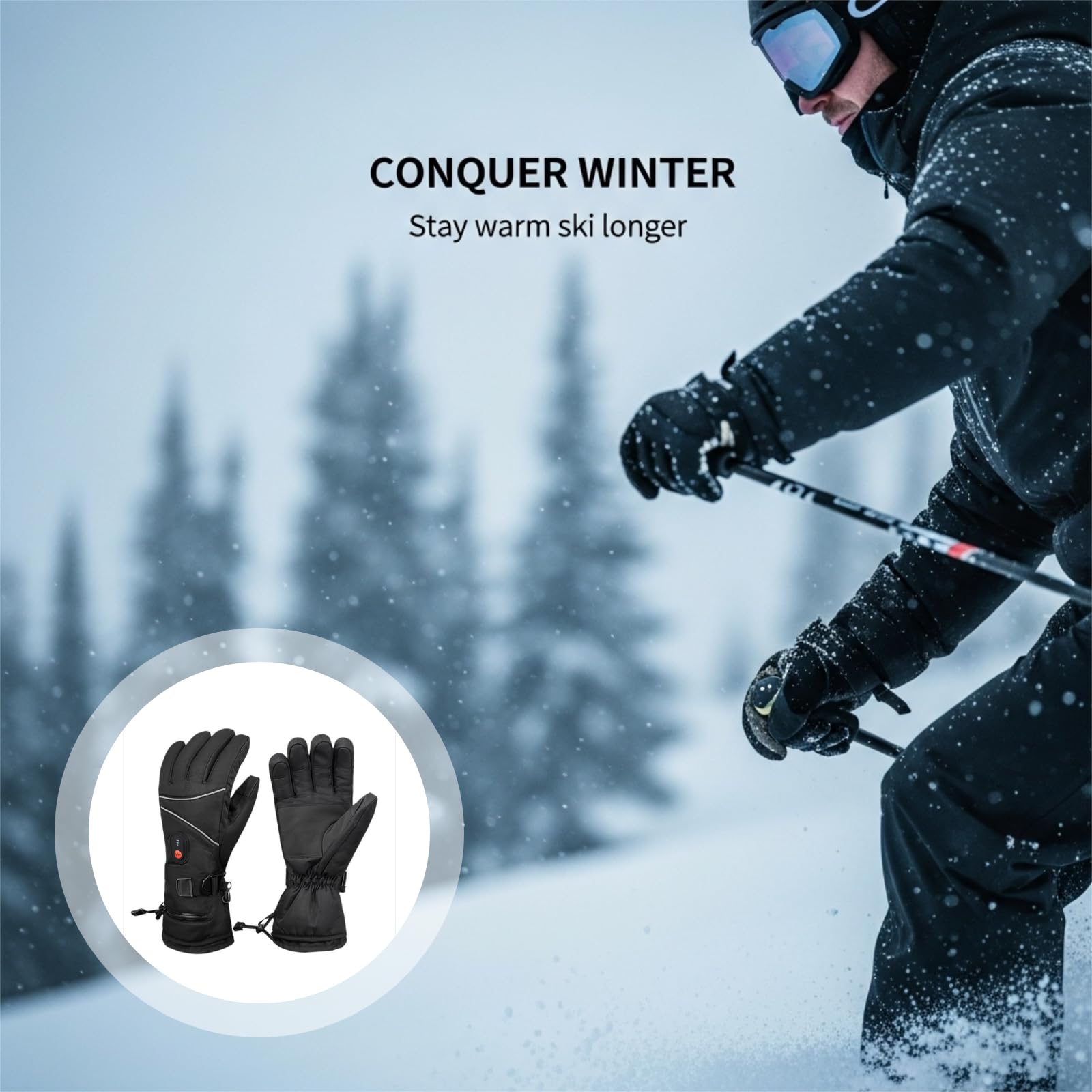 Guantes térmicos para hombre con batería recargable de 4000 mAh, guantes de invierno de calentamiento eléctrico para esquí, dedos compatibles con pantalla táctil, 3 niveles de calor, calefacción