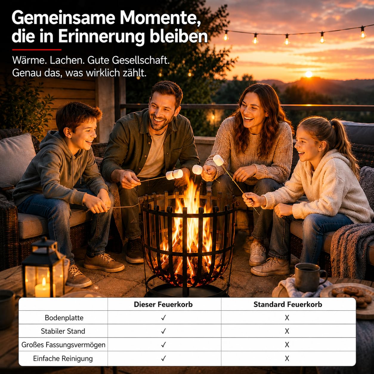 Robuster Feuerkorb Feuerstelle Eisen 55x40 cm Feuerschale mit Bodenplatte Ideal für Lagerfeuer, Garten & auf der Terrasse & HLKauf-Block