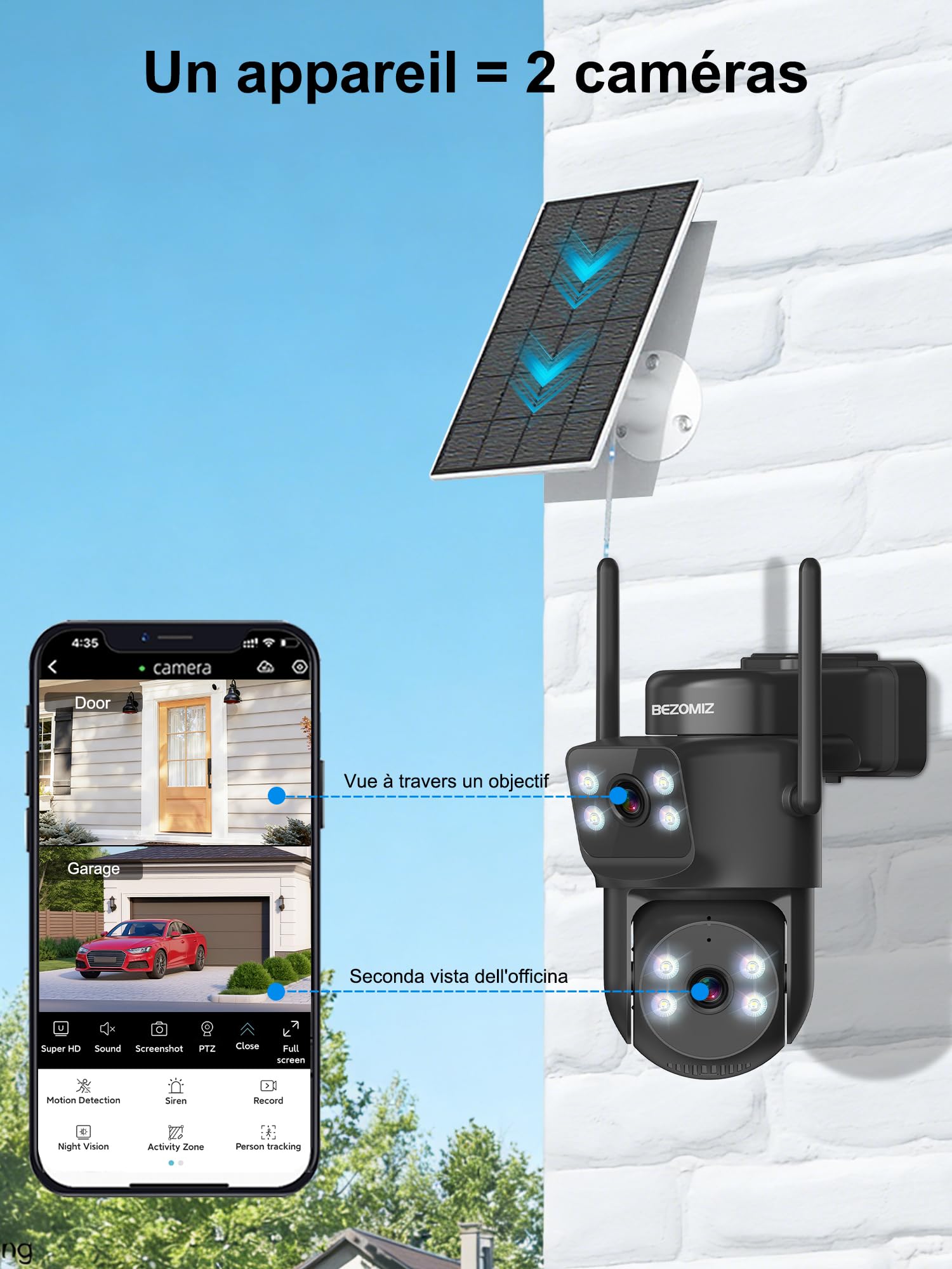 4G LTE caméras de Surveillance Solaire avec Carte Sim,à Double Objectif,AOV 24/7,360° PTZ Caméra Extérieure,4K Détection Humaine,Suivi Automatique,Vision Nocturne Couleur,Audio Bidirectionnel