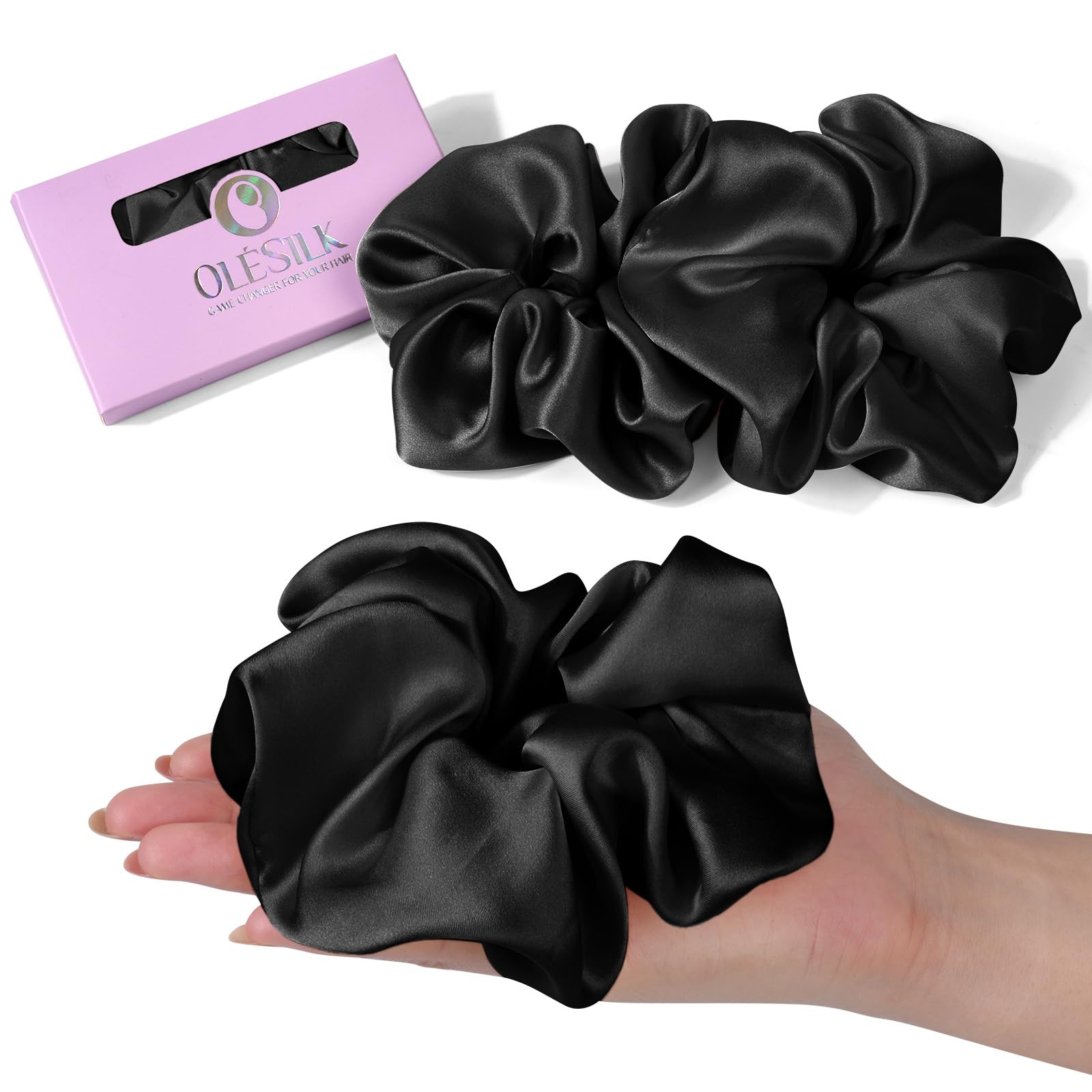 OLESILK Silk Scrunchies Oversized 100% Mulberry: Large for Women& Girls Long Thick Hair, Soft Smooth for No Damage Hair Care Sleeping