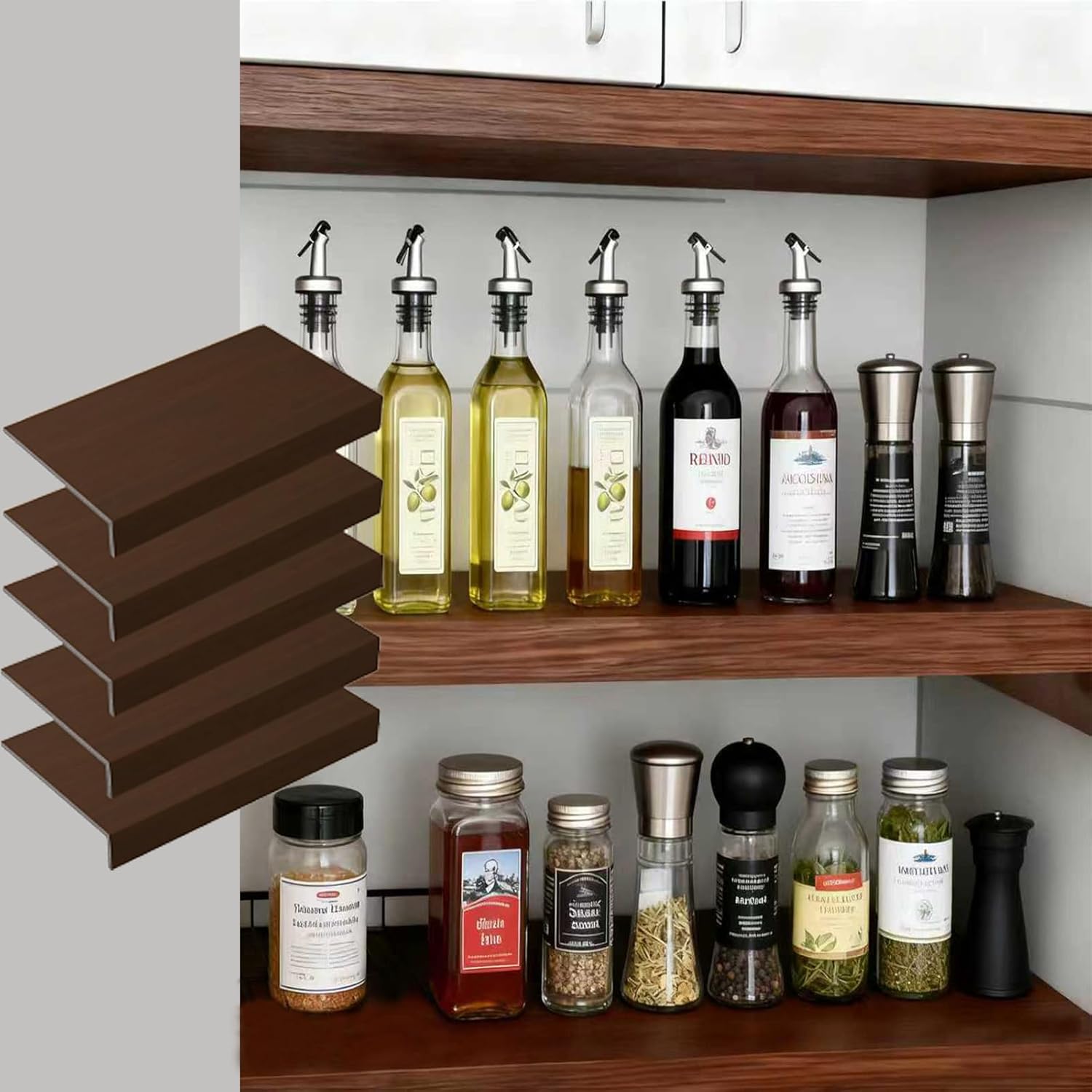 5 PCS Custom Size Wire Shelf Covers,35x12in PVC Wood-Look Shelf Liners,Waterproof Easy Installfor,Decoration Kitchen Bathroom Office Shelving(Brown)