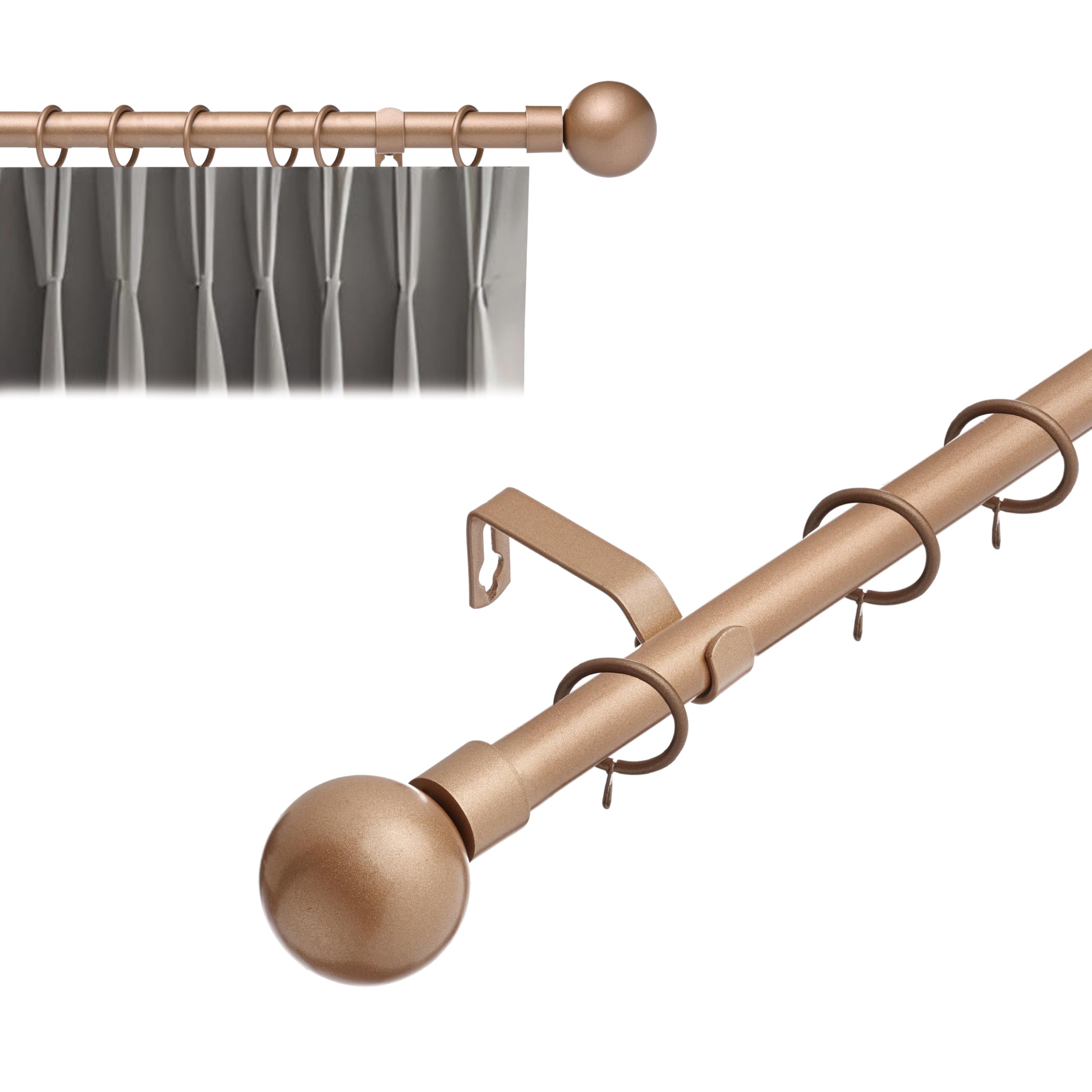 Lister Cartwright 19 mm Curtain Pole for Windows, Extendable 120 – 210 cm, Bronze Metal Rod with Ball Finials, Adjustable Drapery Pole for Curtains, Living Room,Bedroom Non Slip