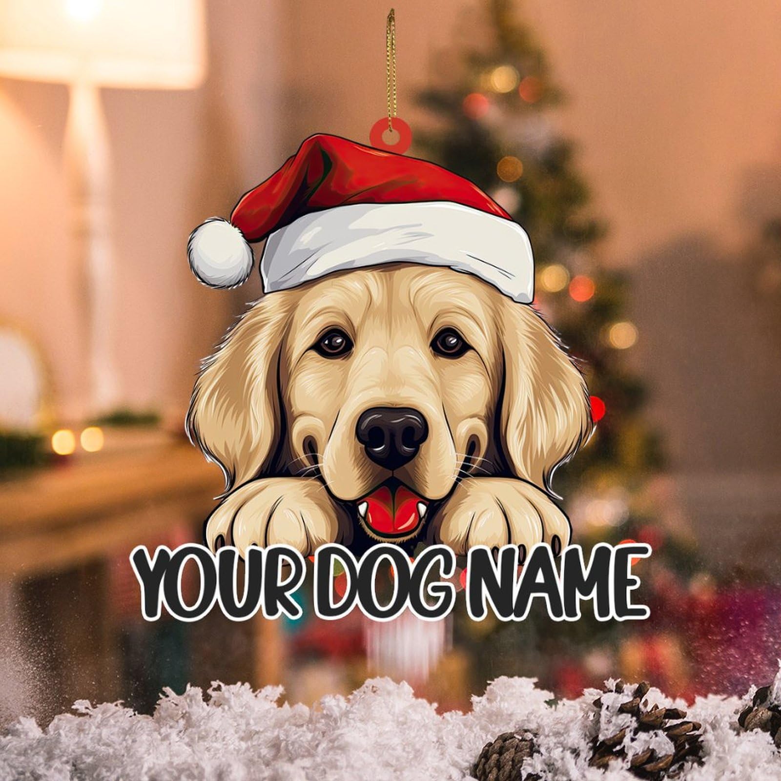 WoGuangis Adorno – Perro Golden Retriever con sombrero de Papá Noel, adornos de Navidad personalizados para árbol, adornos de Golden Retriever, divertido perro animal, recuerdo de día festivo, adorno