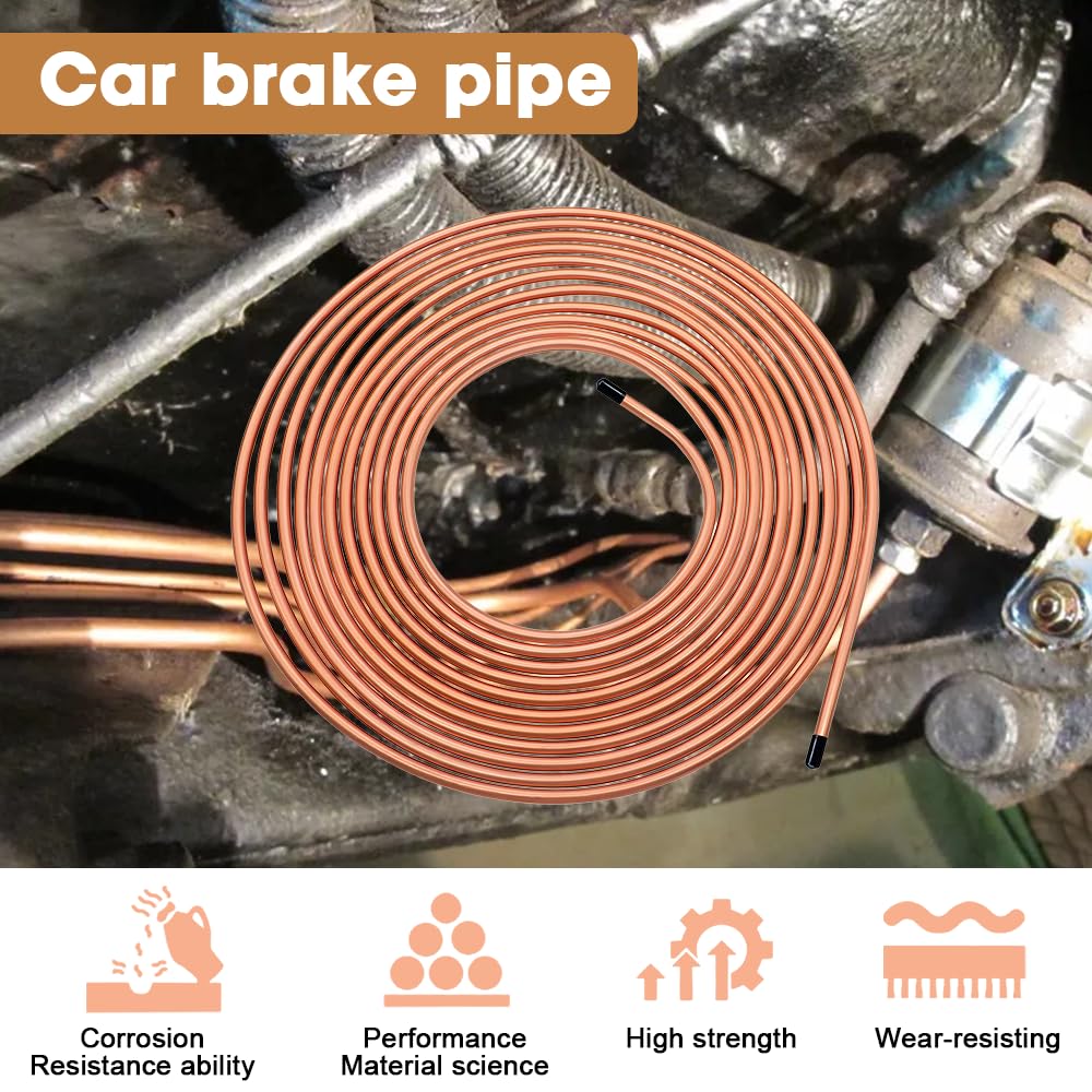 7,62m Tubo di Freno in Rame, Ø3/16" (4,75mm) con 16 Connessioni Linea del Freno in Acciaio Condotti Freni In Rame Kit di Linee Freno Generale Bobina Di Ricambio per Automobile