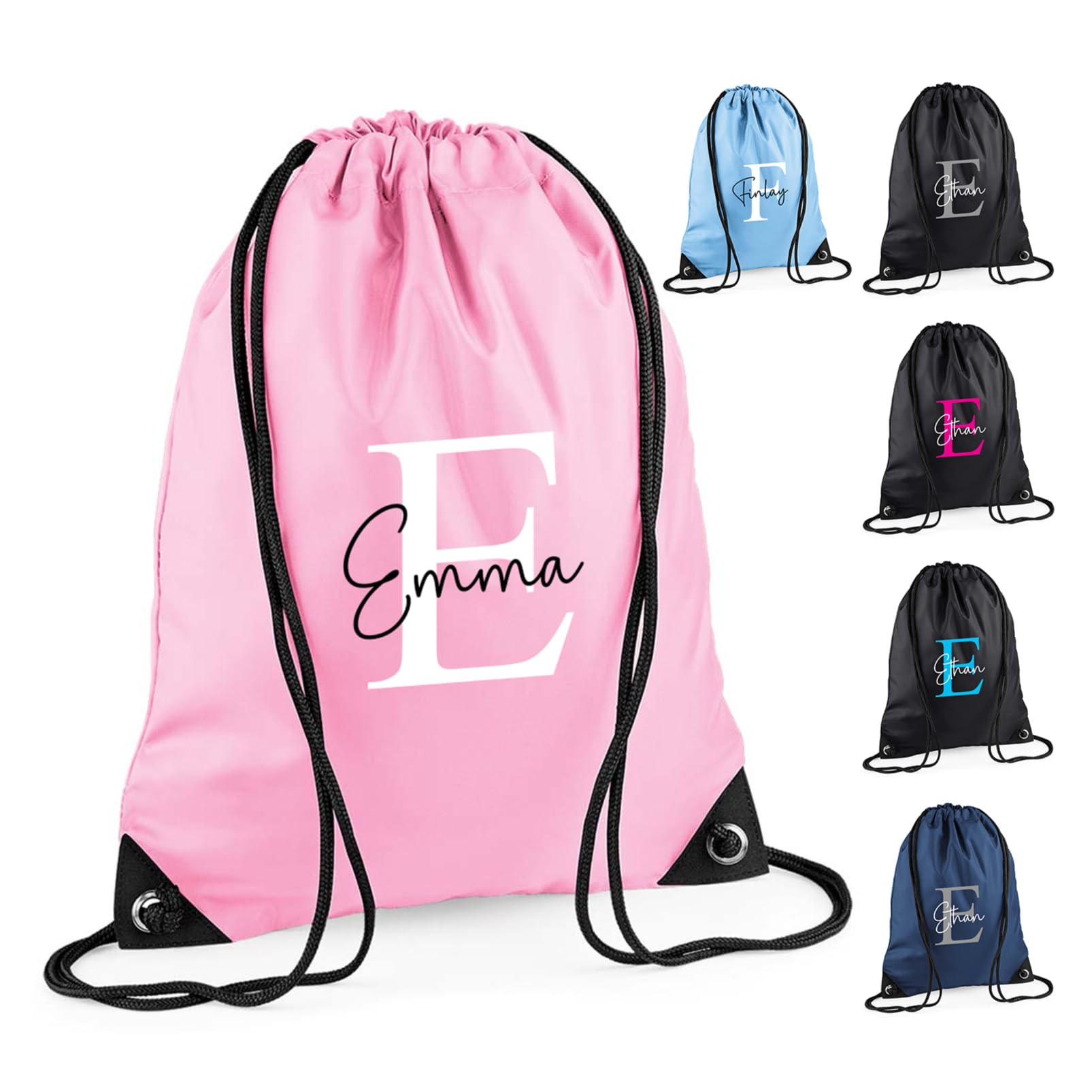 Sponsored Ad – Customisable Personalised Drawstring Bag - Ideal PE Kit, Gym, and Swimming Bag for Boys, Girls, Kids in Nursery and Primary School, Available with Monogrammed Initial and Name