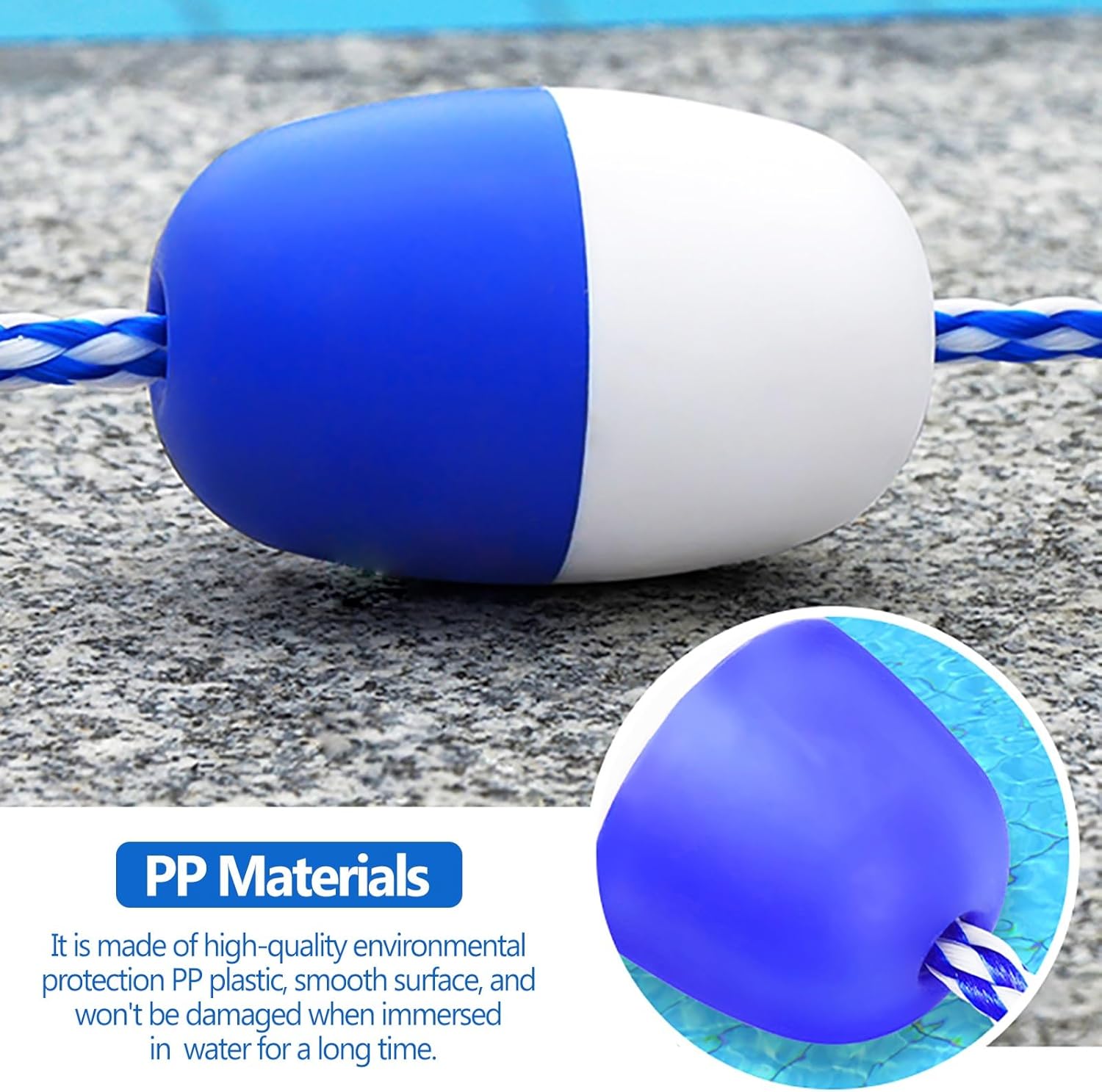 Safety Divided Floats Rope Tensioner, 1 to 20m Length Blue ＆ White Pool Rope Float Keeper with Hooks, Swimming Safety Marker Line for Public Pool/Waterway (Size : 20m/65.6ft)