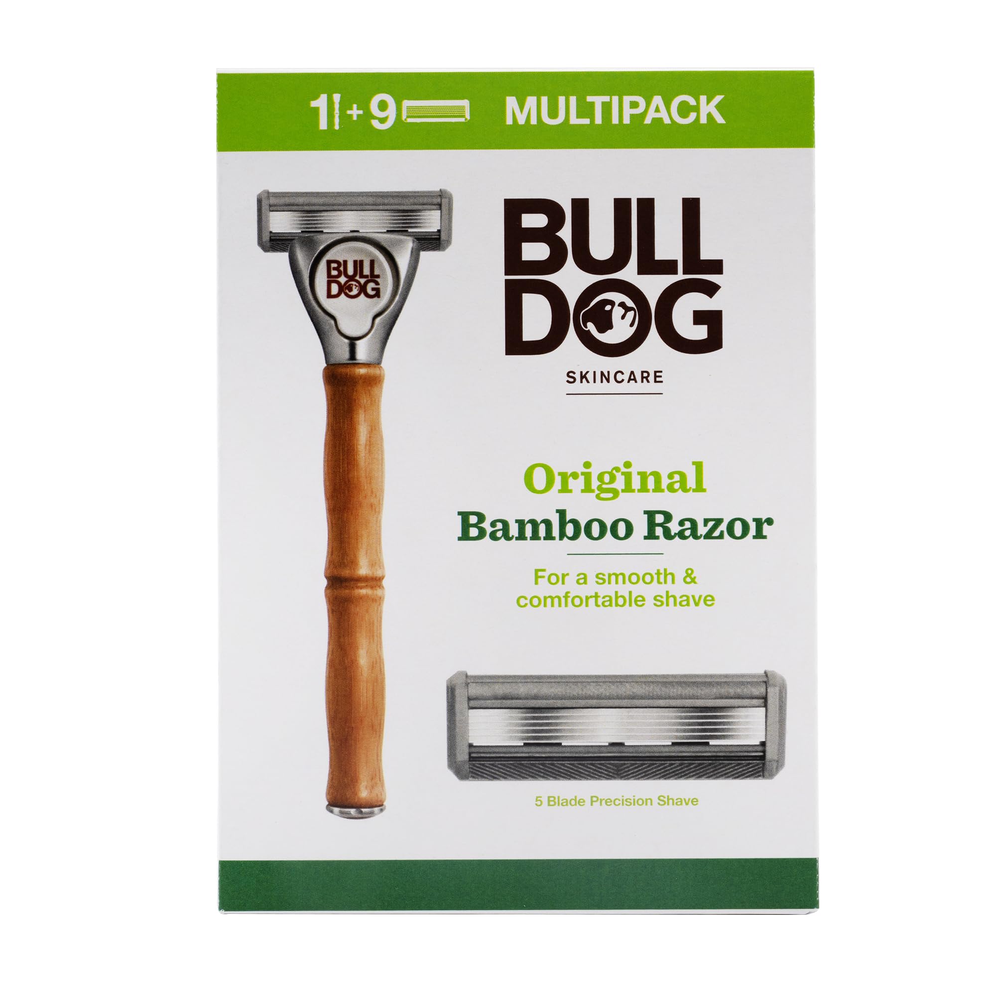 Bulldog Skincare - Original Bamboo Razor Multipack, Smooth Glide Razor Handle Plus 9 Blade Refills for Men