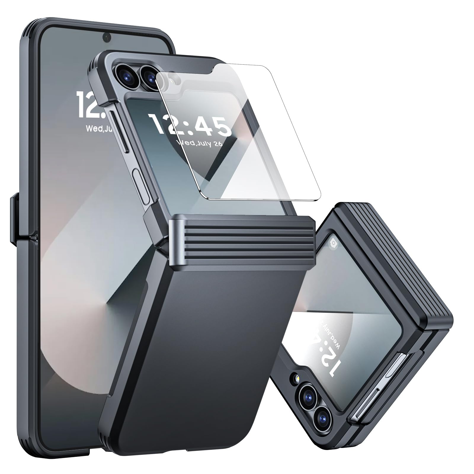 CENMASO for Samsung Galaxy Z Flip 6 - Case with Screen Protector & Hinge Protection, Ultra-Thin Shockproof Protection for Galaxy Z Flip 6 (Matte Black)Carbonfree Certified