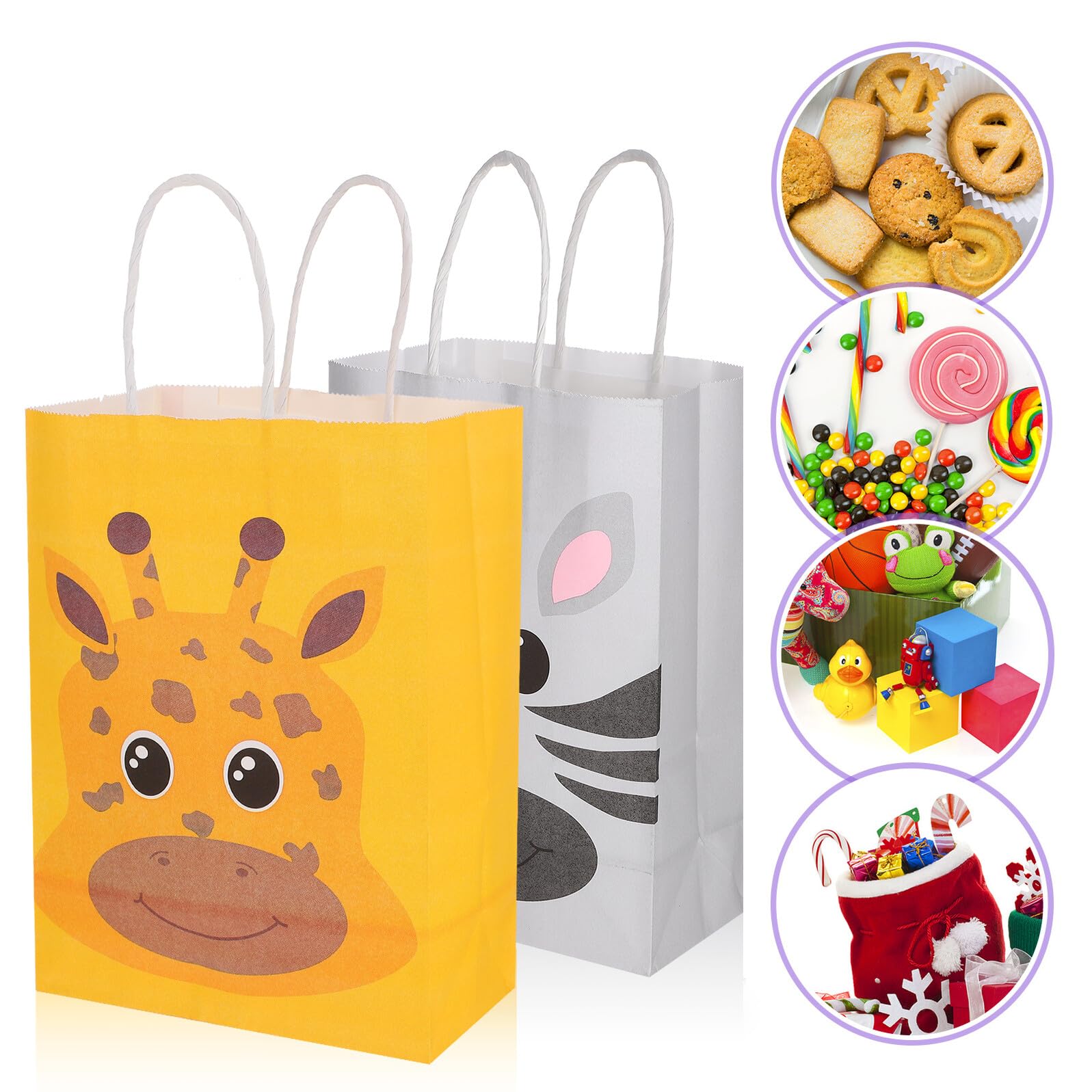 UPKOCH 24 pezzi Sacchetti Regalo Carta Kraft con Manici Animali per Feste Dimensioni per Compleanni Tema Giungla e Occasioni Speciali