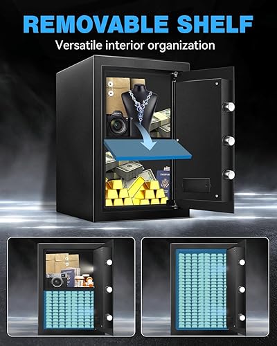 Miniatura 5 de Caja de seguridad digital electrónica de acero de 2.5 pies cúbicos para el hogar, caja de seguridad personal con sensor de luz LED, emergencia tipo