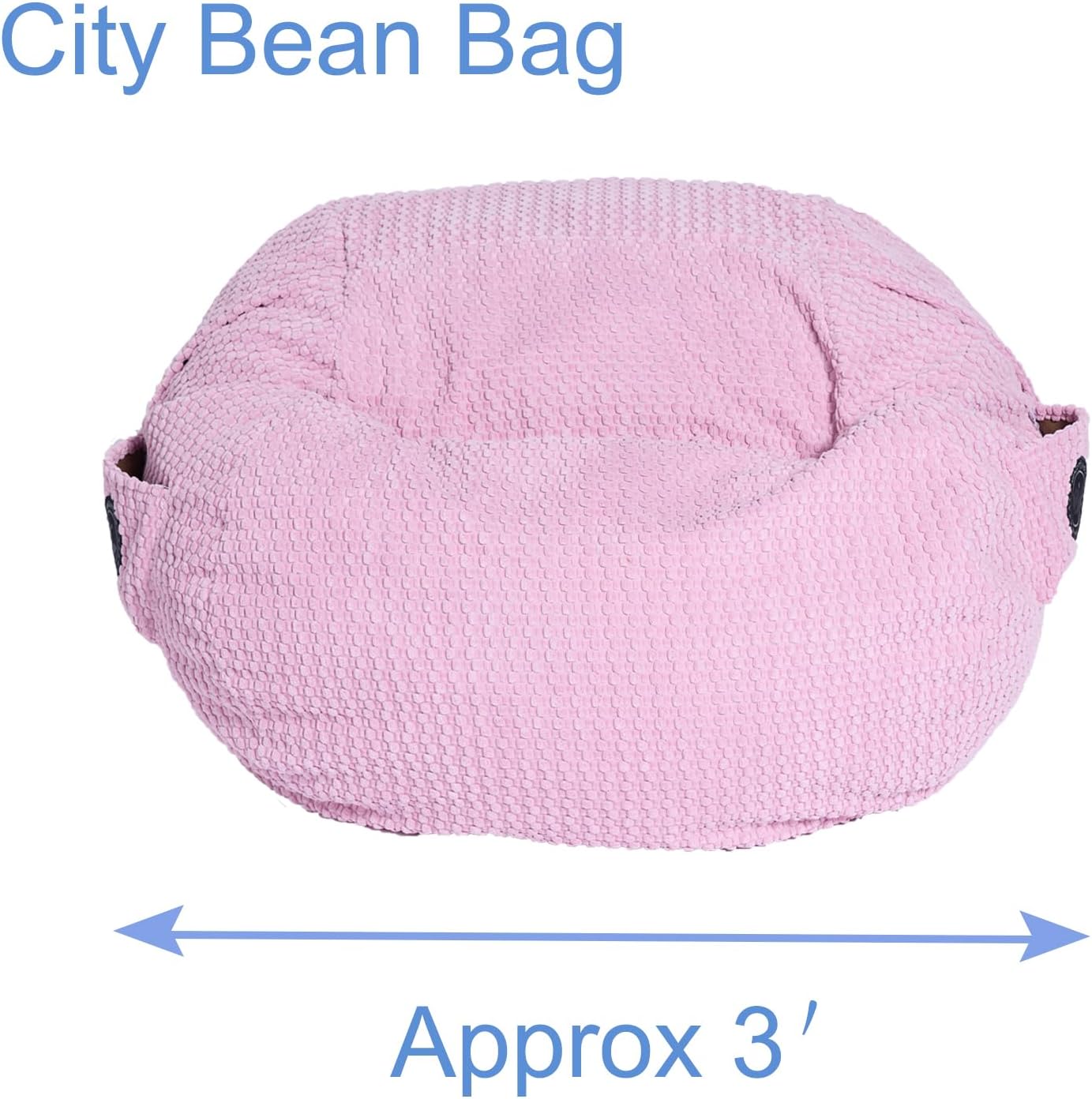 City Beanbag Junior Round Bean Bag Chair – Cozy Bean Bags Lounge for Kids & Small Adults, Premium Durable Fabric, Perfect for Bedroom or Playroom-Cover-Popcorn-Pink