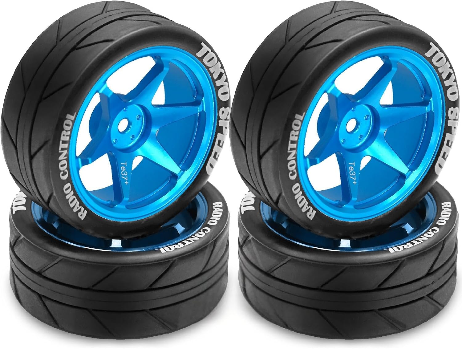 1/10 RC On Road Tires OD 65mm and Aluminum Street Wheels 12mm Hex Touring Tyres for 1:10 Rally Racing Drift Car Tamiya TT01 TT02 XV01 HPI KYOSHO HSP PTG2 Traxxas TA06 A959 PTG2 (Blue)
