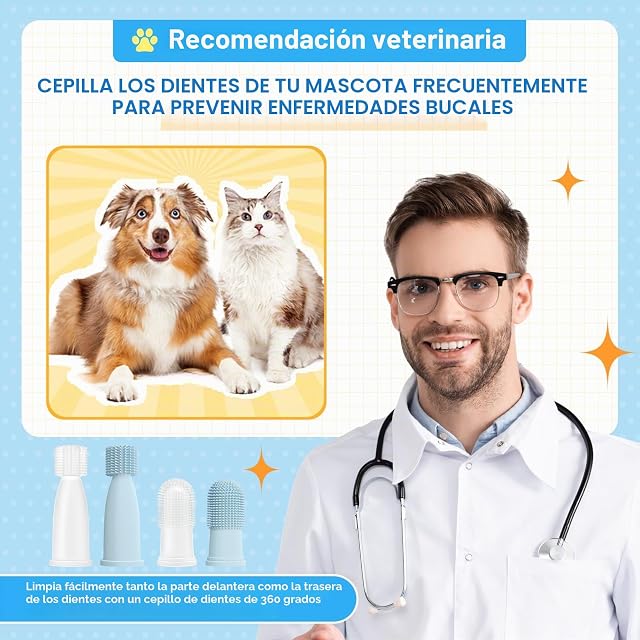 Foto 4 de 6 de Aujzoo Juego de cepillos de dientes para perros (4 paquetes)