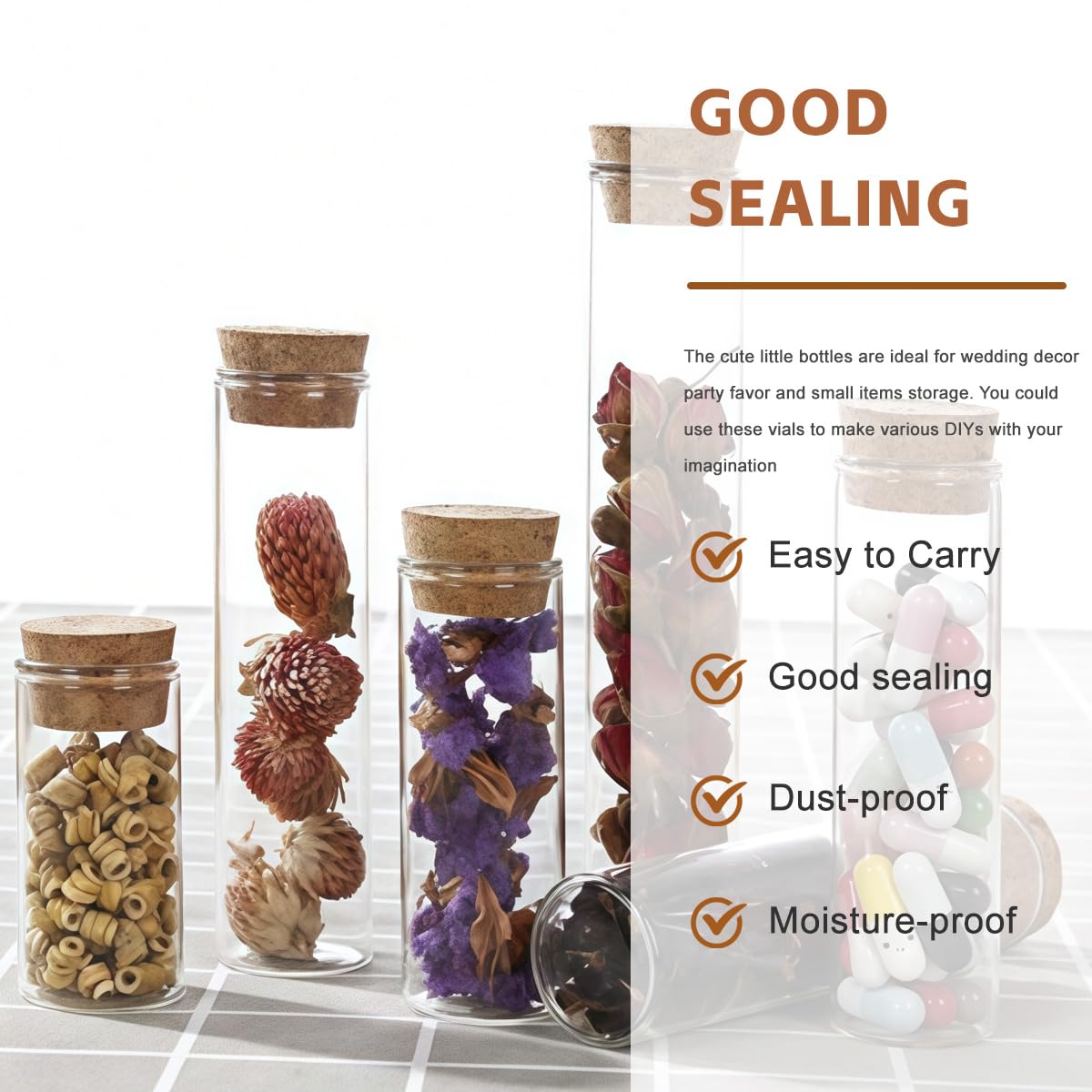 10 PZ 60ML/2OZ Vuoto Trasparente Tubi di Prova di Vetro Ricaricabile Fiala con Tappo di sughero Bottiglia In Miniatura Reagant Jar Bottiglia per Lab Party Favors Candy Spezie Perline