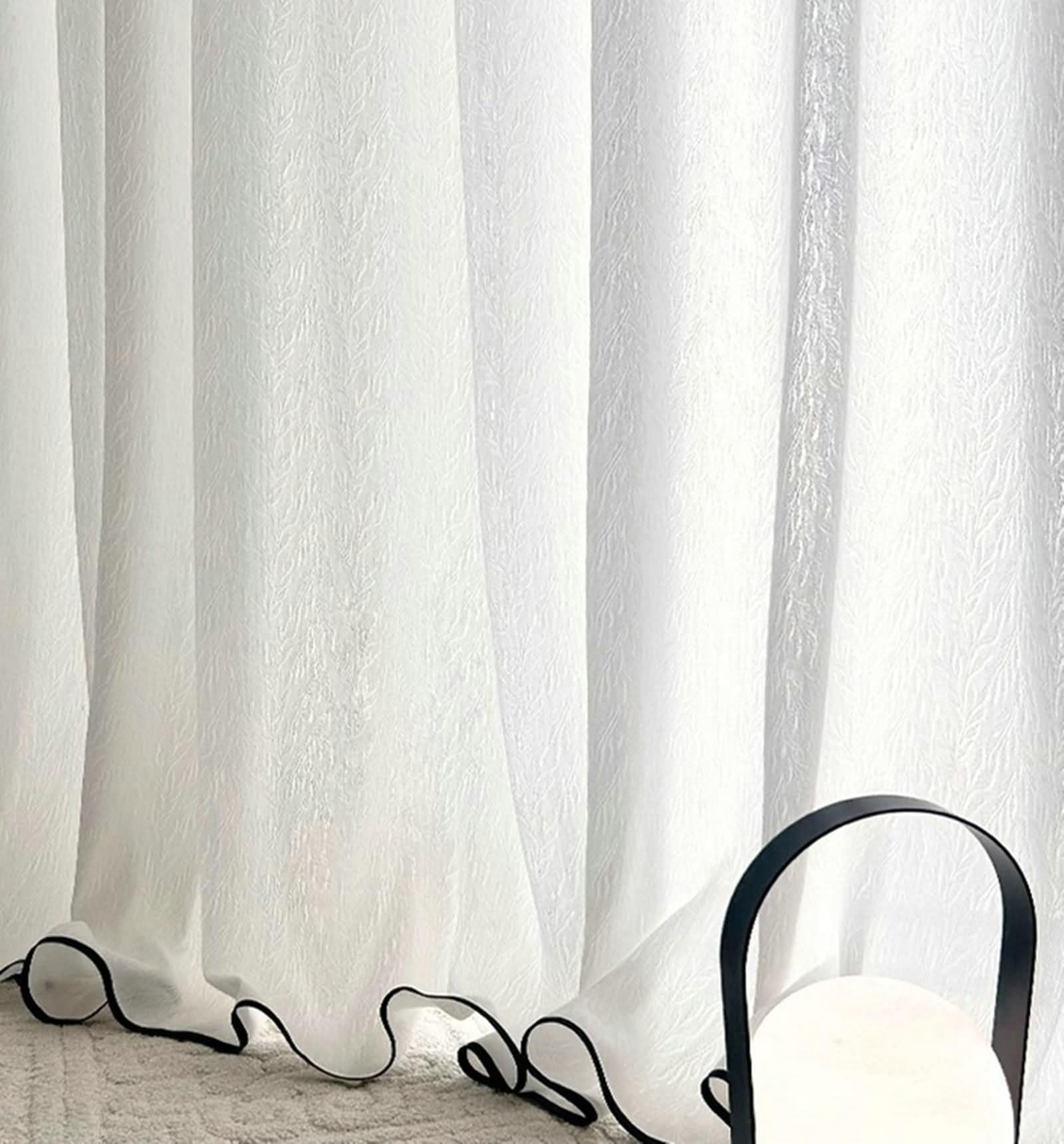 Rideaux de style rustique haut de gamme à motif feuilles en relief blanc