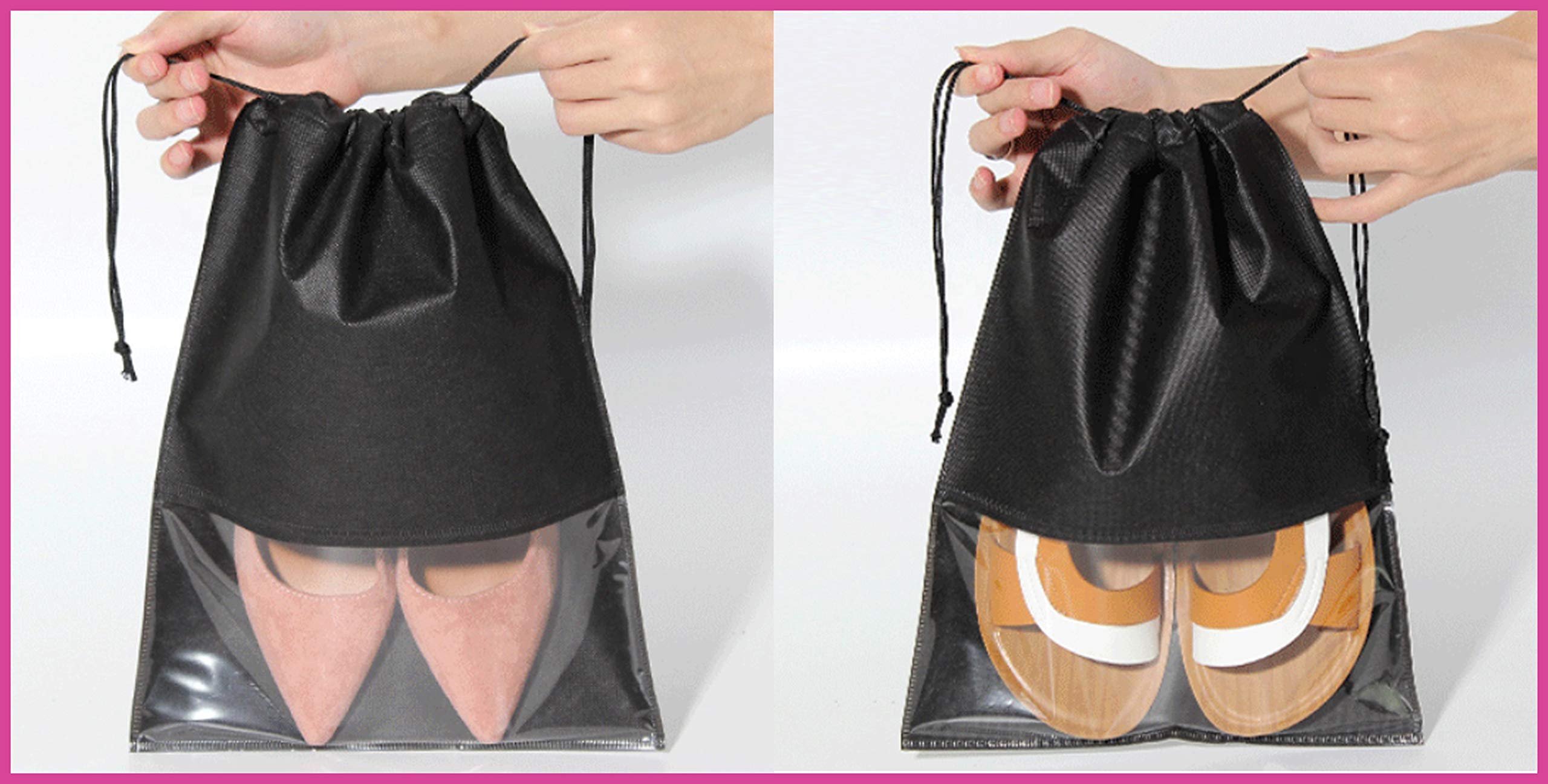 atorakushon® Fabric Shoe Cover Travelling Storage Bags Footwear Wardrobe Organizer Pouch Pack of 18 (Black) 2