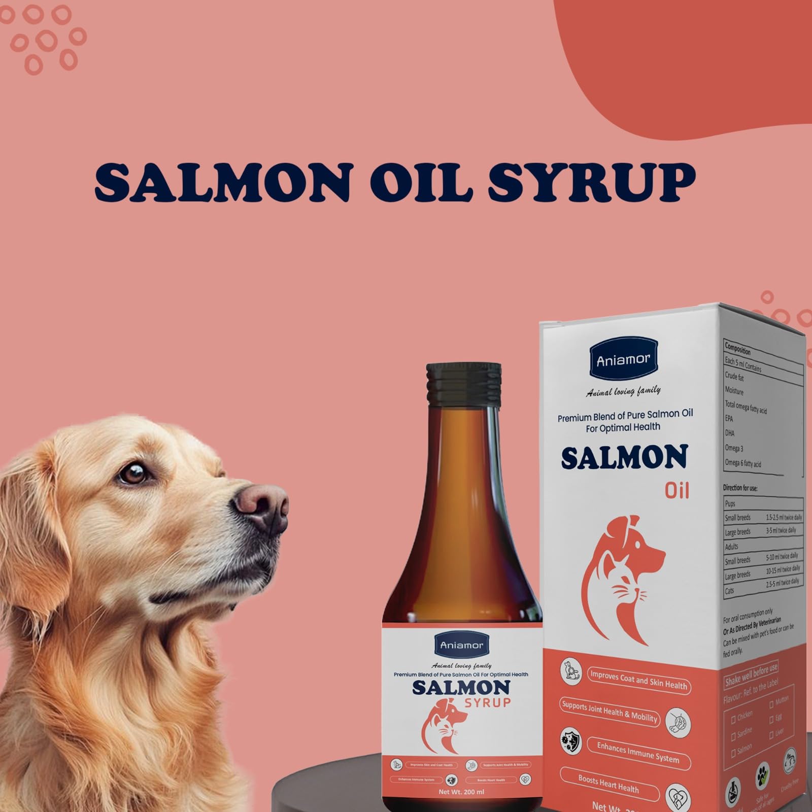 Aniamor Salmon Syrup for Dogs and Cats | Salmon Oil for Dogs | Pet Supplement| All Life Stage | 200ml Bottle 3