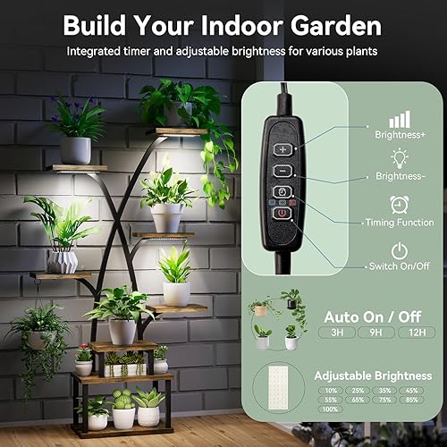 Miniatura 5 de Soporte para plantas con luces de crecimiento, soporte para plantas de interior de 8 niveles, estante de esquina iluminado de 50 pulgadas, soporte