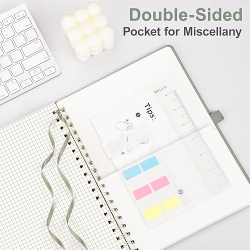 Vista 99 de AHGXG Cuaderno de espiral con puntos y viñetas, cuaderno de cuero de tapa dura de 140 páginas, cuaderno de papel de cuadrícula de puntos A5, papel