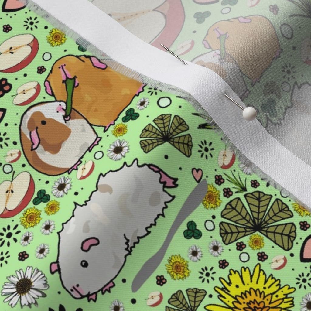 Spoonflower Fabric - Guinea Pig, Cavy, Caviidae, Rodent, Hamster, Pet, Animal, Green Printed on Organic Cotton Sateen Fabric by The Yard - Sewing Quilting Apparel Home Decor
