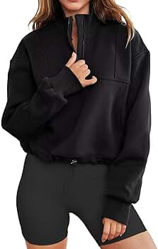 LEEDYA Women's 1/4 Zip Sweatshirt Pullover V Neck Long