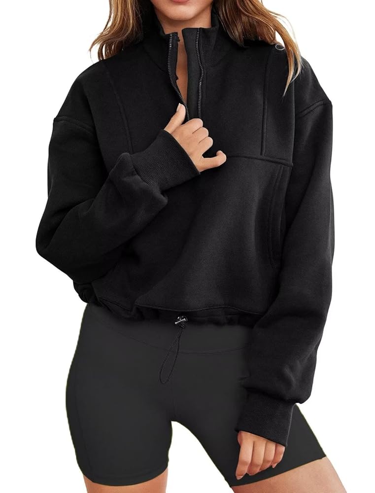 LEEDYA Women's 1/4 Zip Sweatshirt Pullover V Neck Long