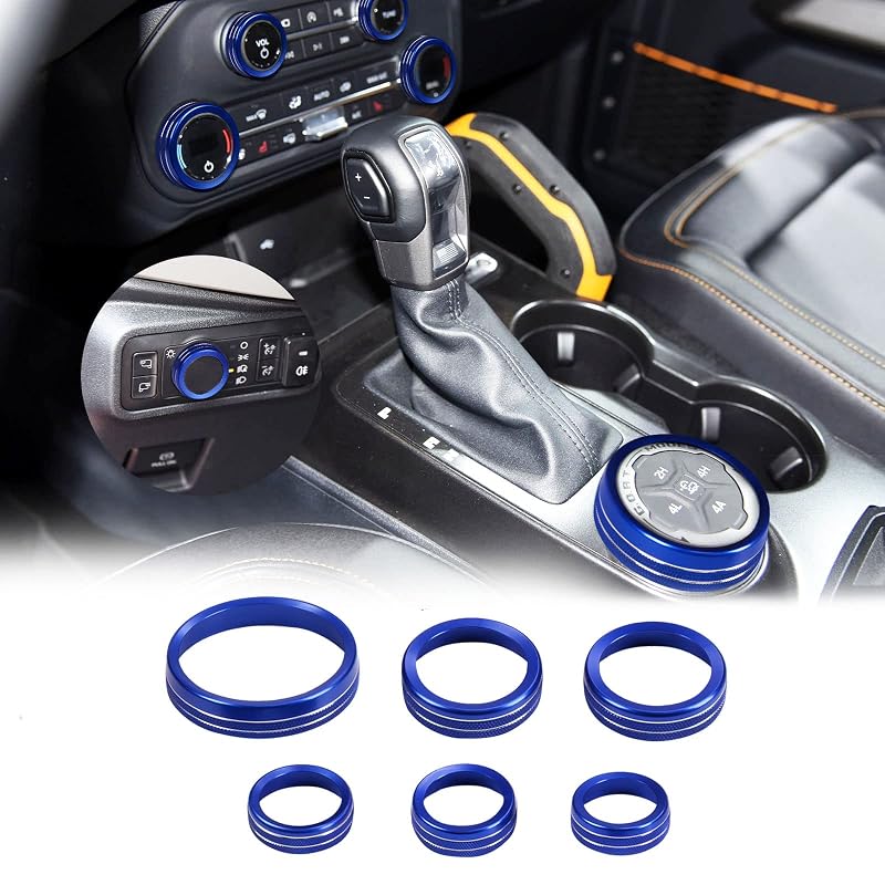 Kit de capas para interruptores internos BORUIEN em alumínio azul para Ford Bronco 2021–2025 – 6 peças