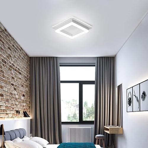CANEOE Black Modern LED Ceiling Light, Square Flush Mount Ceiling Hallway Light Fxitures, 6000K Cold White Small Close to Ceilings Lamp for Bedroom Hallway Kitchen Balcony Cloakroom(White,1 Pack)