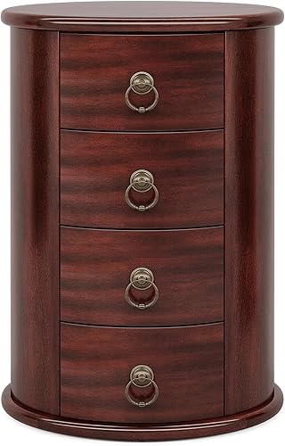 Miniatura 9 de Tribesigns Mesa auxiliar de madera maciza, mesa auxiliar redonda con 4 cajones, mesita de noche vintage para espacios pequeños, sala de estar,