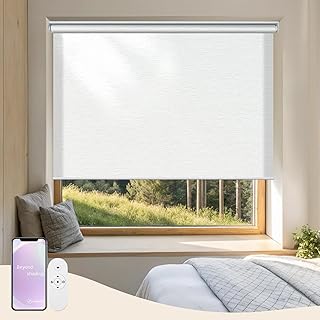 Persianas motorizadas com controle remoto de aplicativo, cortinas de rolo de filtragem de luz para janelas internas (jacquard branco, 56 cm L x 182 cm A) - Produto 3 mais recomendado com 4 estrelas
