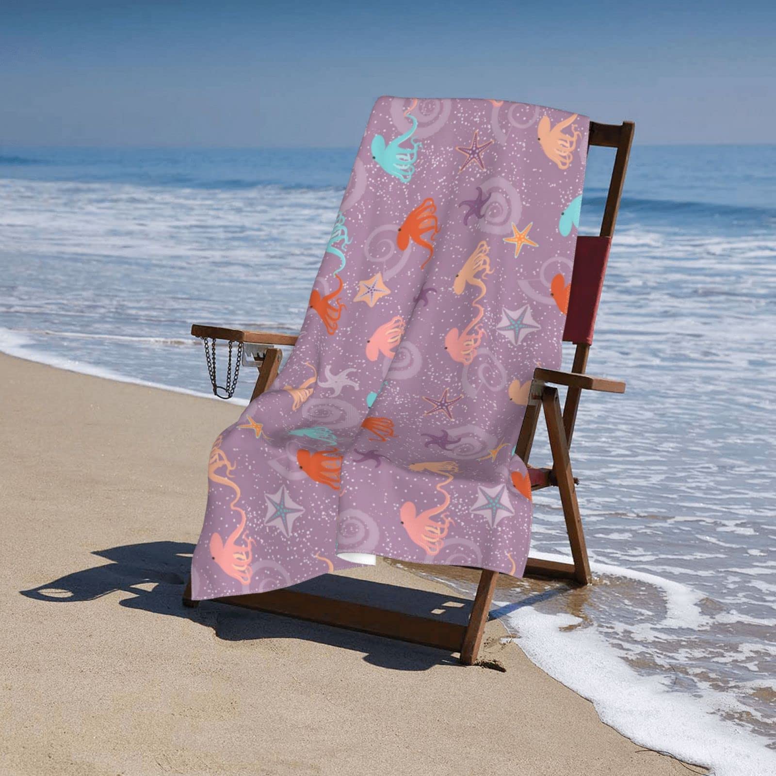 Gocerktr Octopus Surfboard Beach Towel - Microfiber, Quick Dry, Sand Free, 52"x32" For Pool, Travel, Yoga
