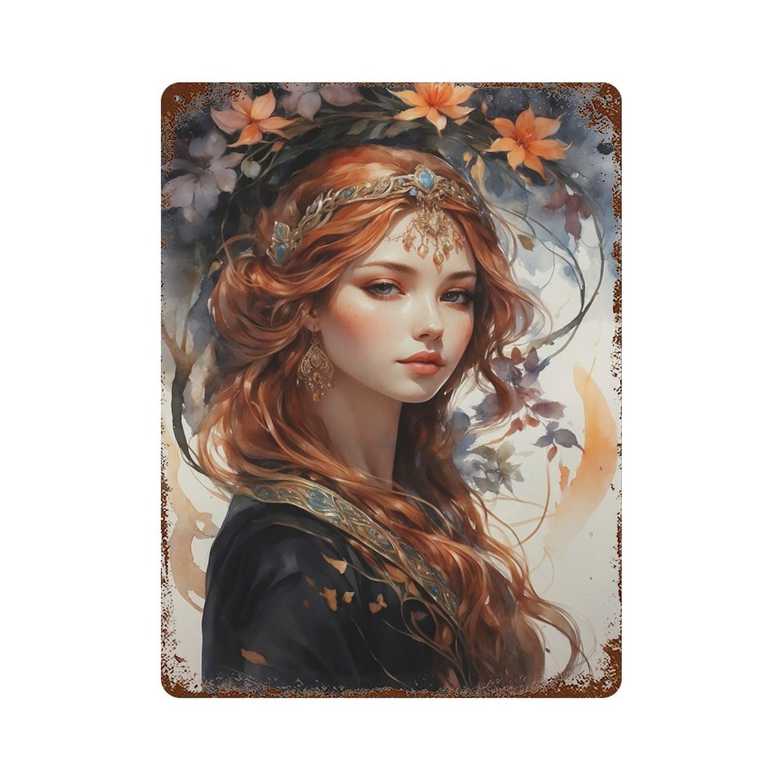 Medieval Celtic Queen 15.7"x11.8" Rust Effect Tin Sign, Rustic Home Decor for Office, Studio And Wall Decor