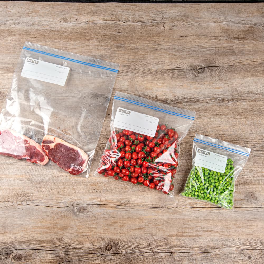 Restaurantware Bag Tek Gefrierbeutel mit Reißverschluss, 1000 Stück, Einweg-Reißverschlussbeutel, Doppelreißverschluss, fettdicht, transparent, Kunststoff, Gefrierbeutel mit beschriftbarem Etikett für