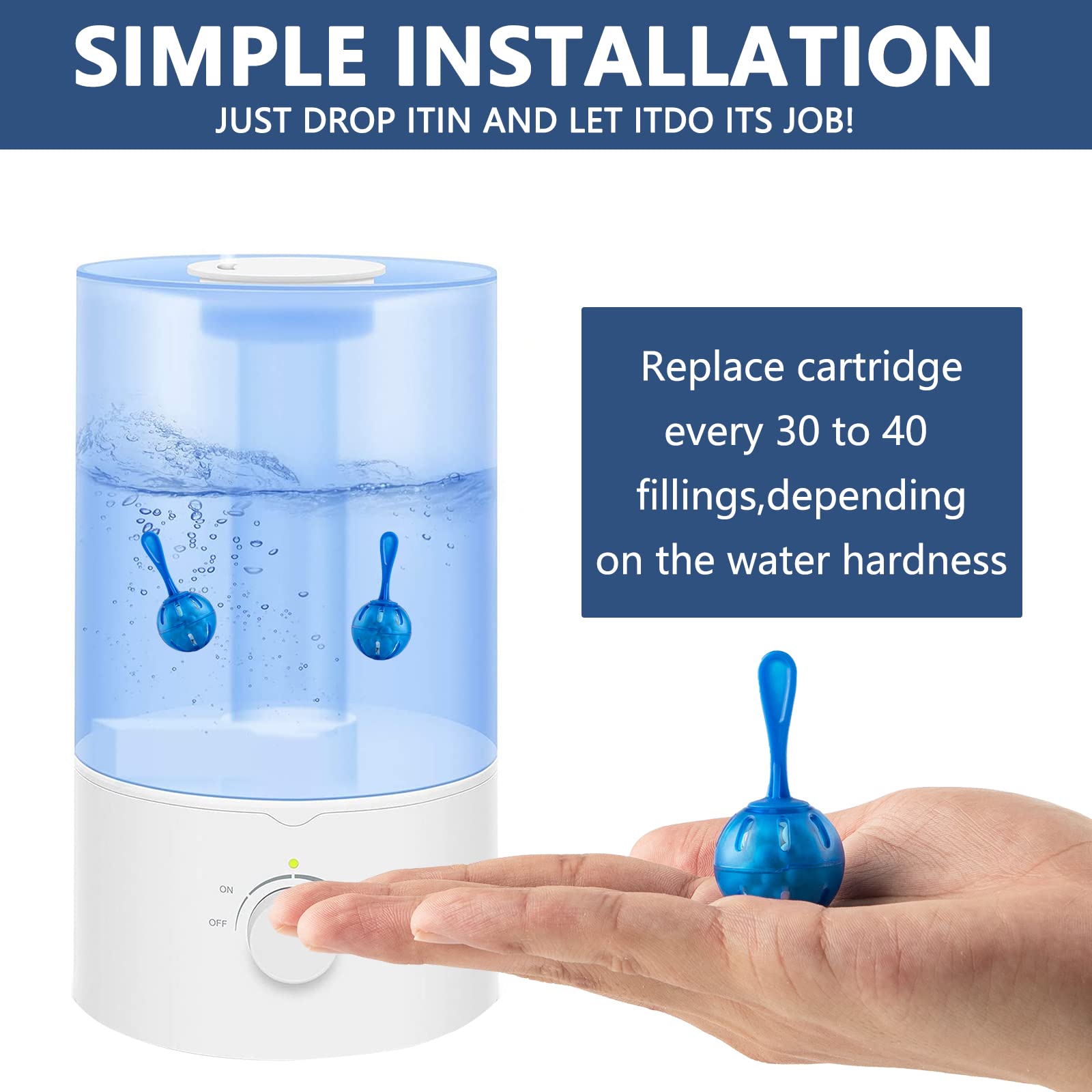 Limpiador de tanque humidificador, bola de limpieza de desmineralización  compatible con humidificadores de niebla, pecera, purifica el agua, evita la acumulación de agua dura, elimina el polvo blanco y el olor, 10 unidades 4