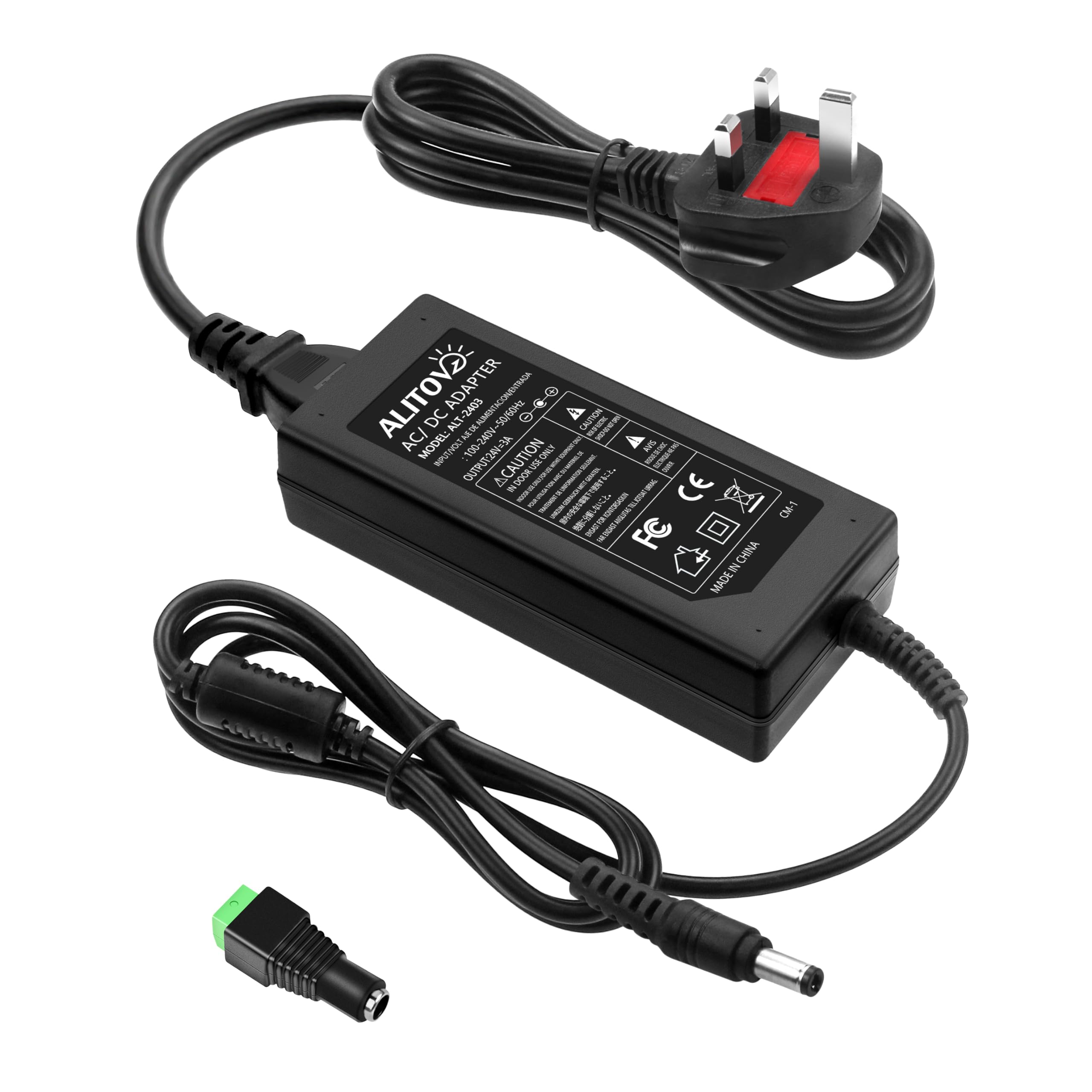 ALITOVE 24V 3A 72W AC to DC Adapter Power Supply Converter AC 100V ~ 240V to DC 24V 3amp Transformer with 5.5x2.1mm DC Output Jack for 5050 3528 LED Strip Module Light, CCTV Camera System