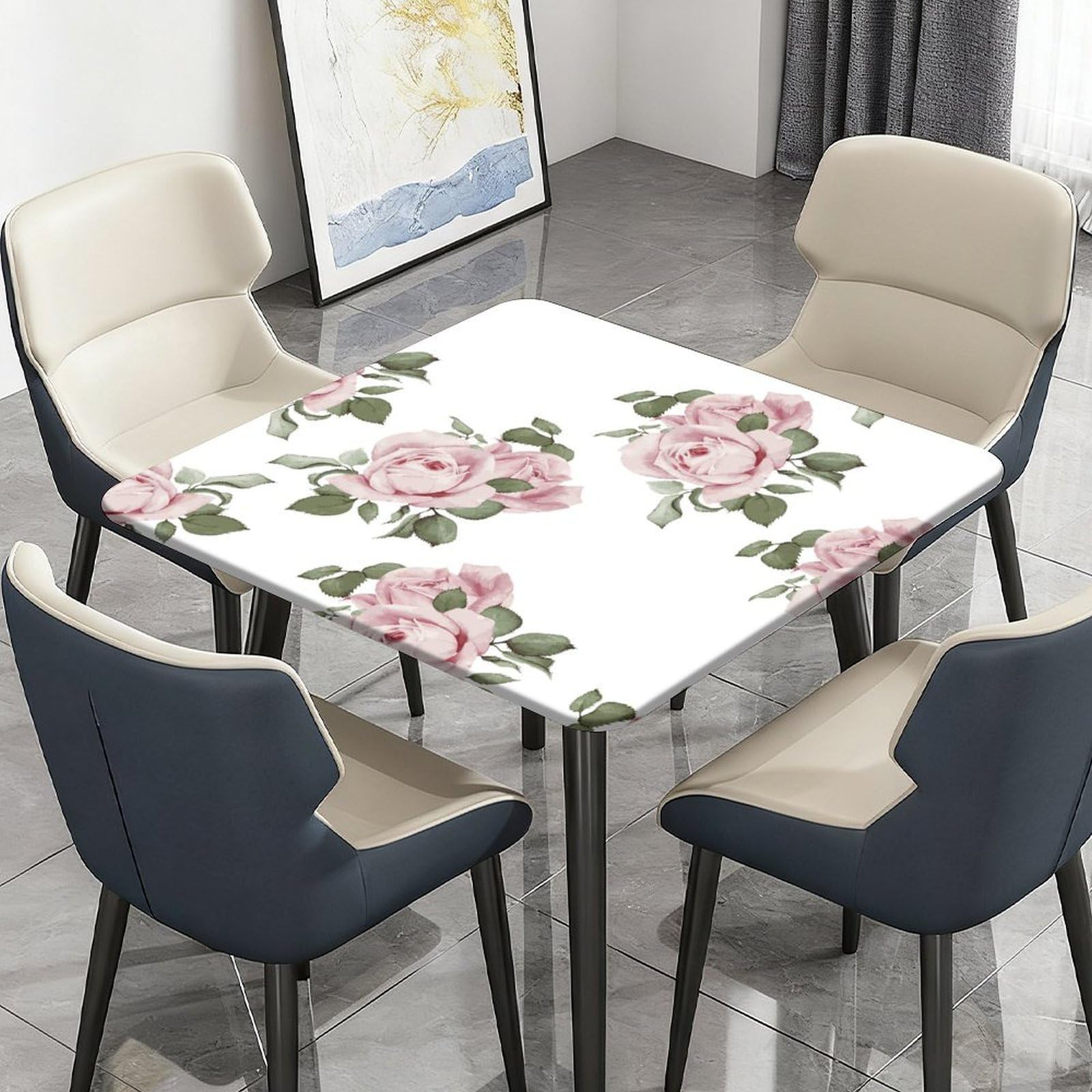 Highdi Flowers Waterproof Square Tablecloth Cover - Oxford Cloth - Elastic Fitted for Kitchen/Garden Rectangular Tables, Stain-Resistant Wipe-Clean Table Cover (Pink 1,160x160cm)