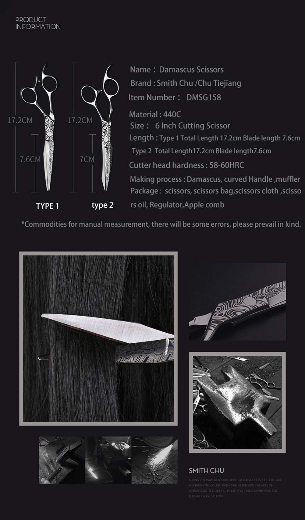 6 Zoll Professionelle Japanische Schere 15,3 cm Friseurschere Friseurschere Set Salon Haarschneide Effilierschere Kamm Cutter Schere Edelstahl,Set