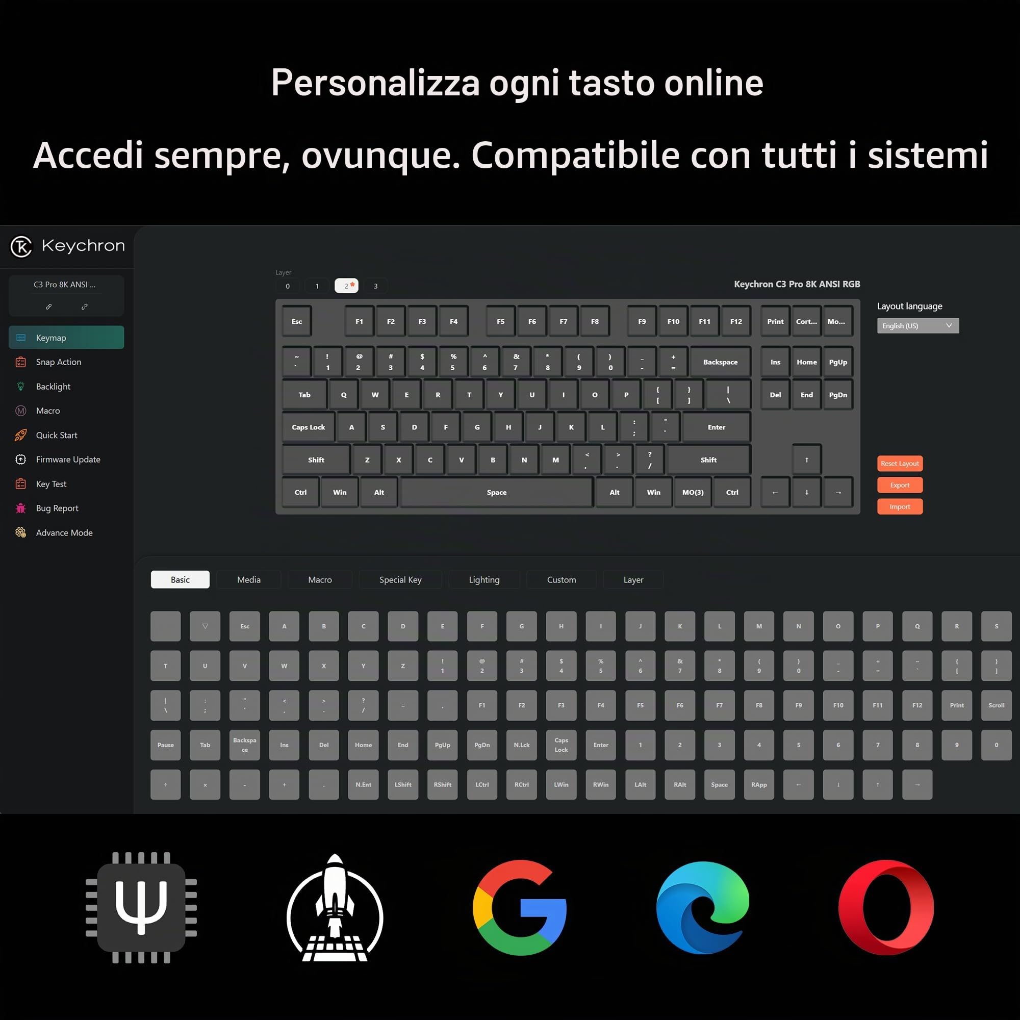 Keychron C3 Pro TKL - Tastiera meccanica cablata all'80%, frequenza di polling 8K, programmabile QMK/VIA, sostituibile a caldo, tasti retroilluminati RGB, switch Super Banana, per Windows/Mac