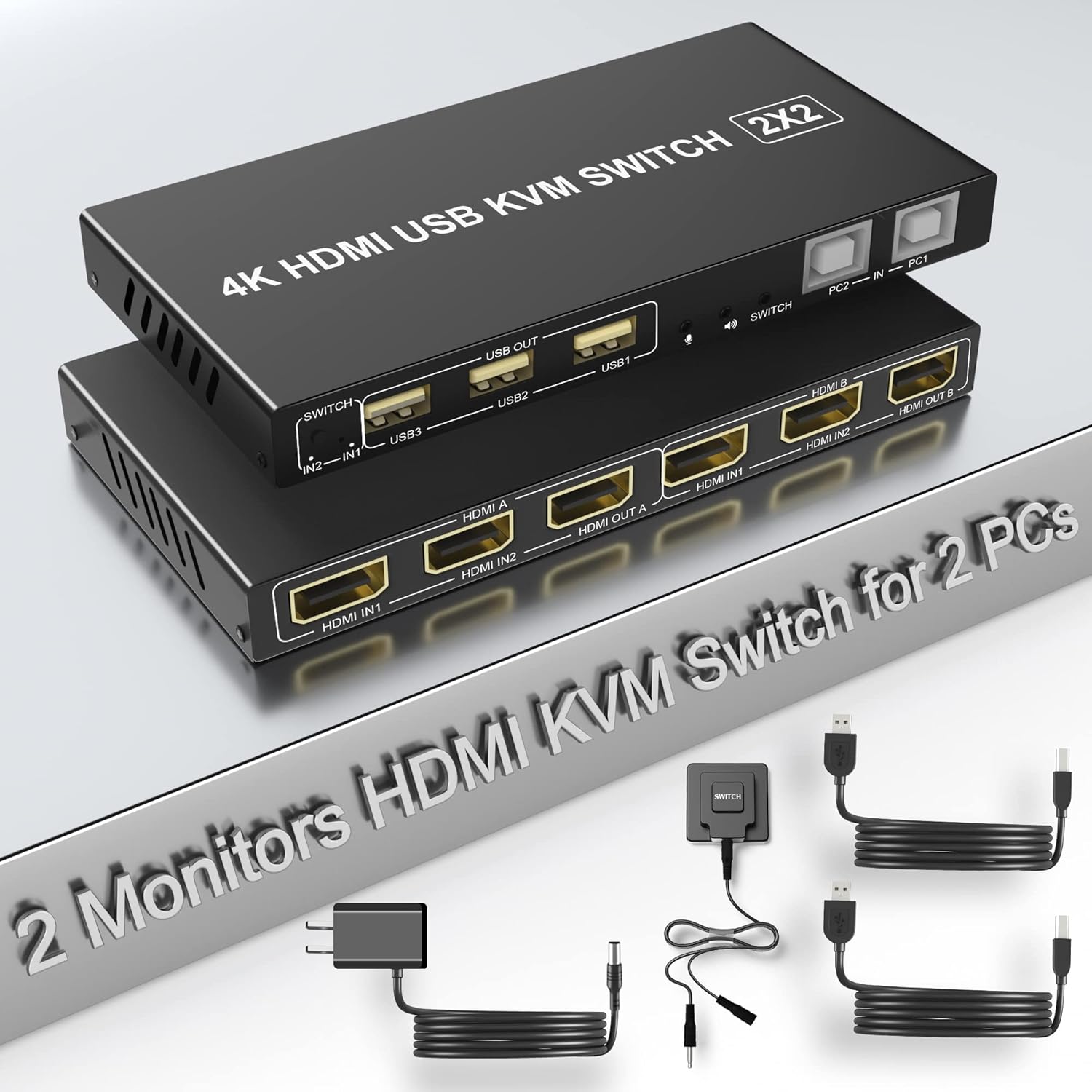 Dual Monitor HDMI KVM Switch 2 Computers 4K60Hz, Extended