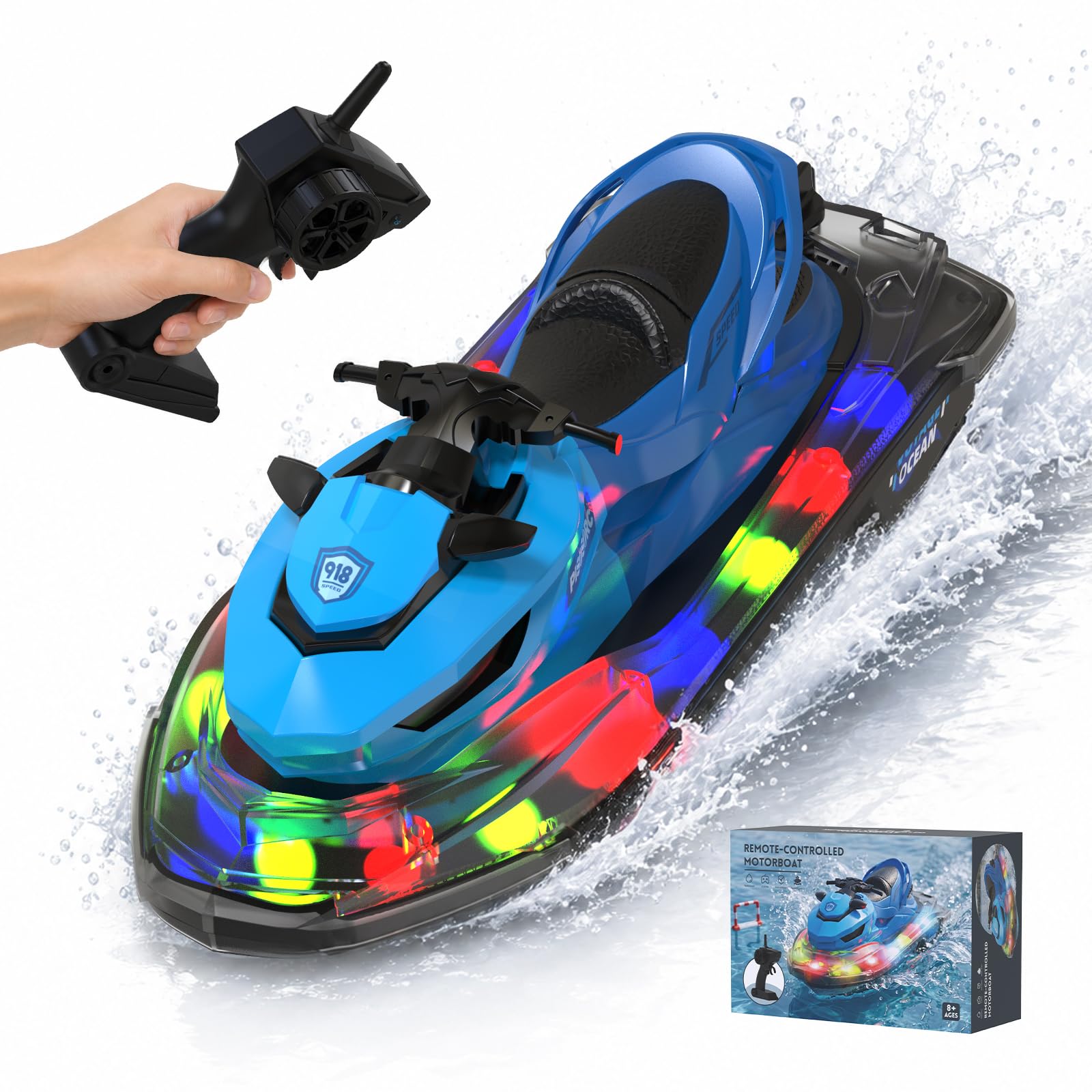 Barca RC, Barca Radiocomandata Per Bambini & Adulti, Barche RC Per Piscina E Lago, Barche Acquatiche Con Luci LED, Nave RC Elettrica Con Batteria Ricaricabile, Regalo Per Ragazzi, Ragazze