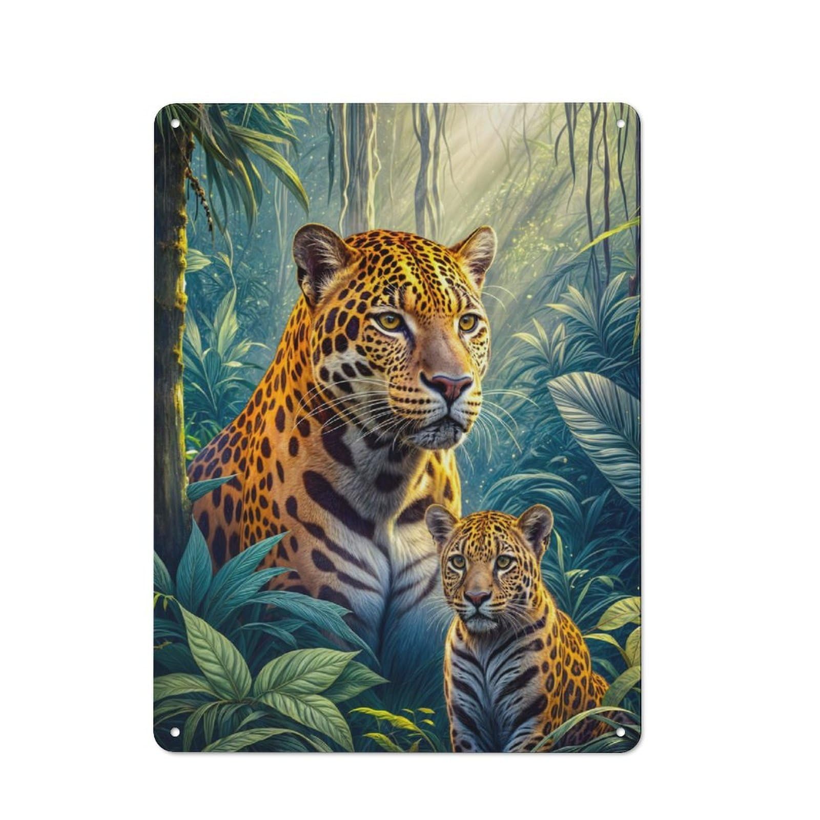 Junmoney Jaguar With Cub In Forest Retro Tin Sign 40X30cm For Garden Room Or Summerhouse, A Housewarming Gift For Garden Room Decor Fans