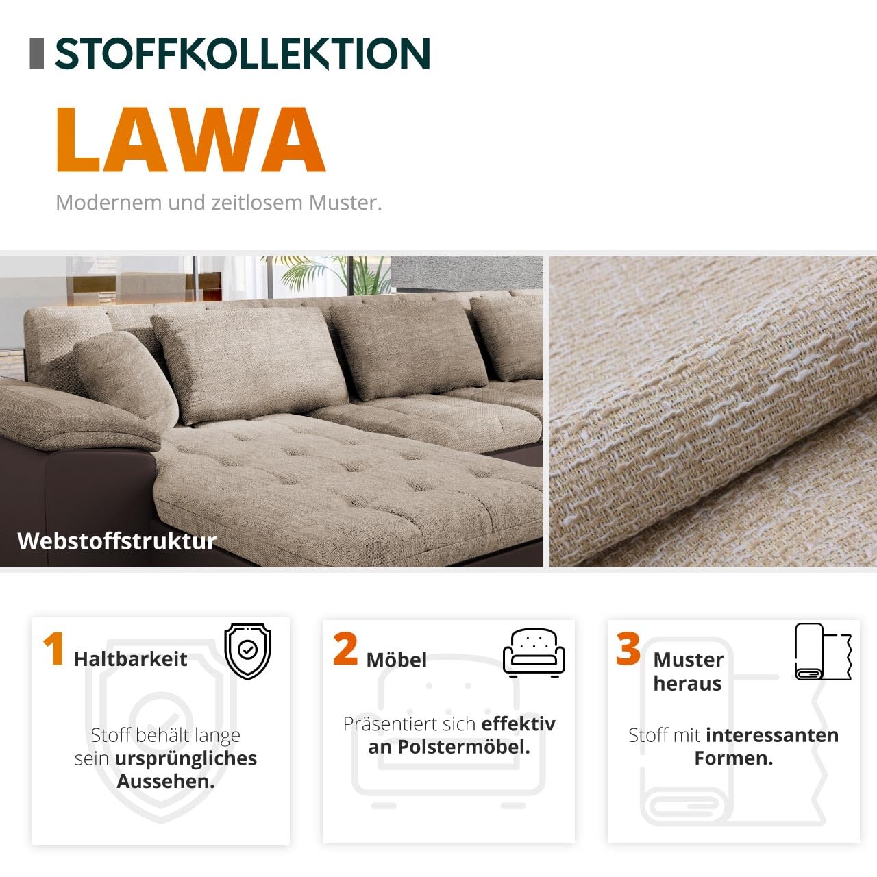 Mirjan24 Schlafsofa Jonas, Sofa mit Bettkasten und Schlaffunktion, Bettsofa, Dauerschläfer-Sofa, Schlafcouch, Materialmix, Couch vom Hersteller, Wohnlandschaft (Lawa 05)