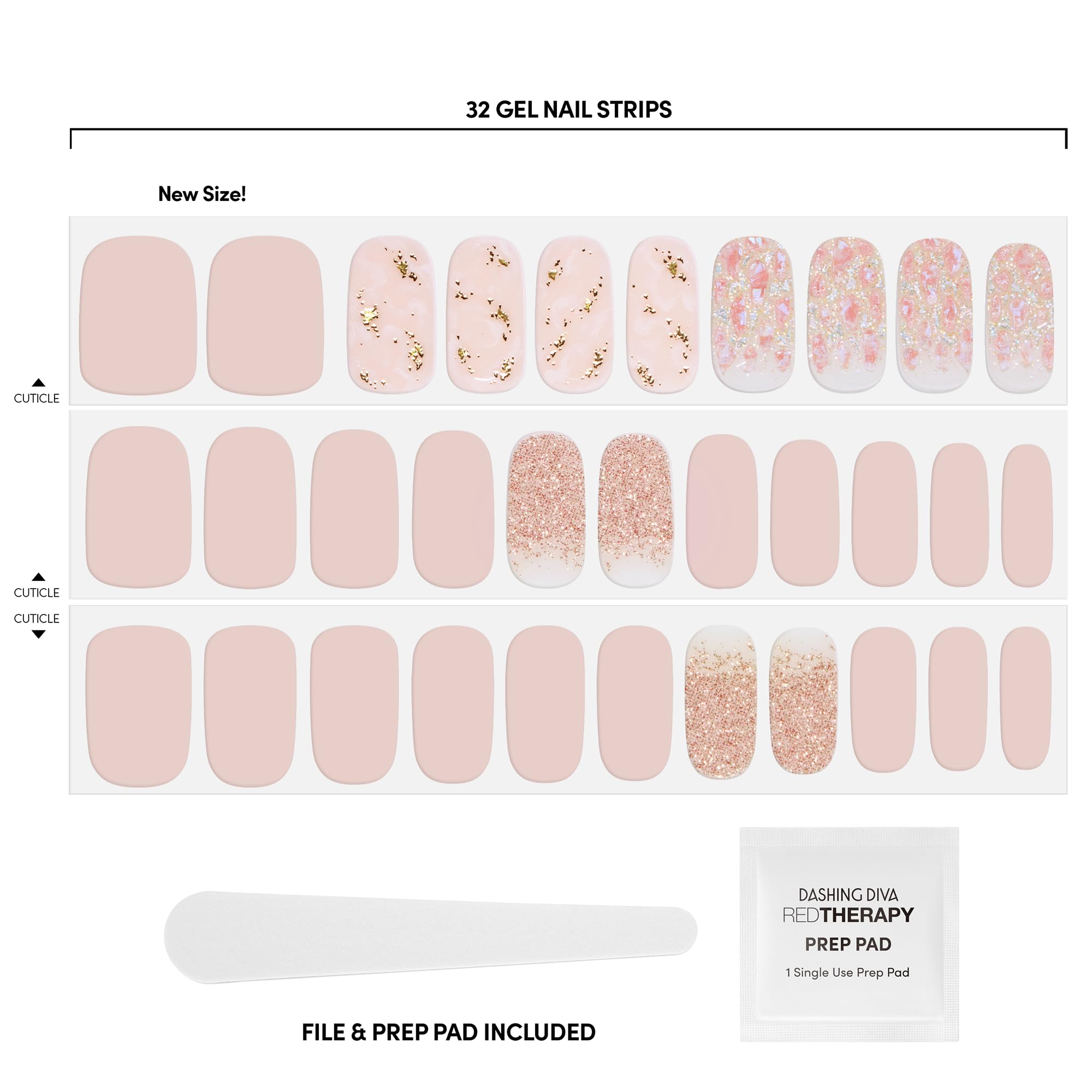 Dashing Diva Gloss Nail Strips - - UV Free, Chip Resistant, Long Lasting Gel Stickers - Contains 32 Wraps, 1 Prep Pad, 1 File