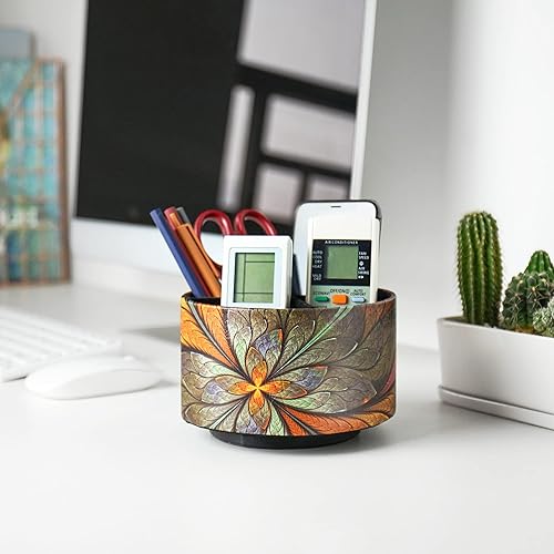 Vista 5 de lizimandu Organizador redondo de cuero para suministros de arte, soporte para control remoto, rotación de 360 grados, soporte multifuncional
