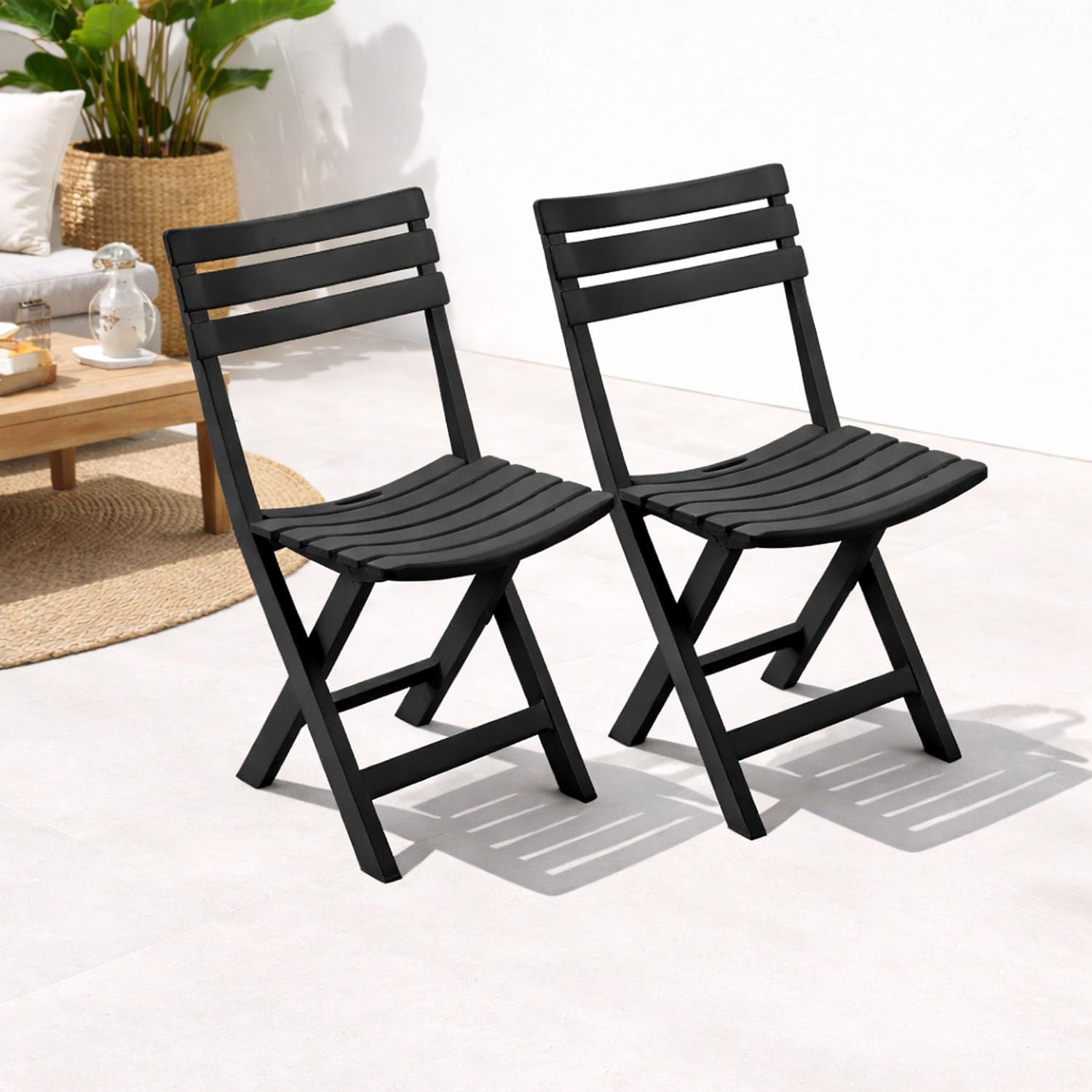 Mojawo Lot de 2 chaises pliantes confortables pour terrasse, jardin, balcon et camping – Fauteuil pliant résistant aux intempéries – Anthracite